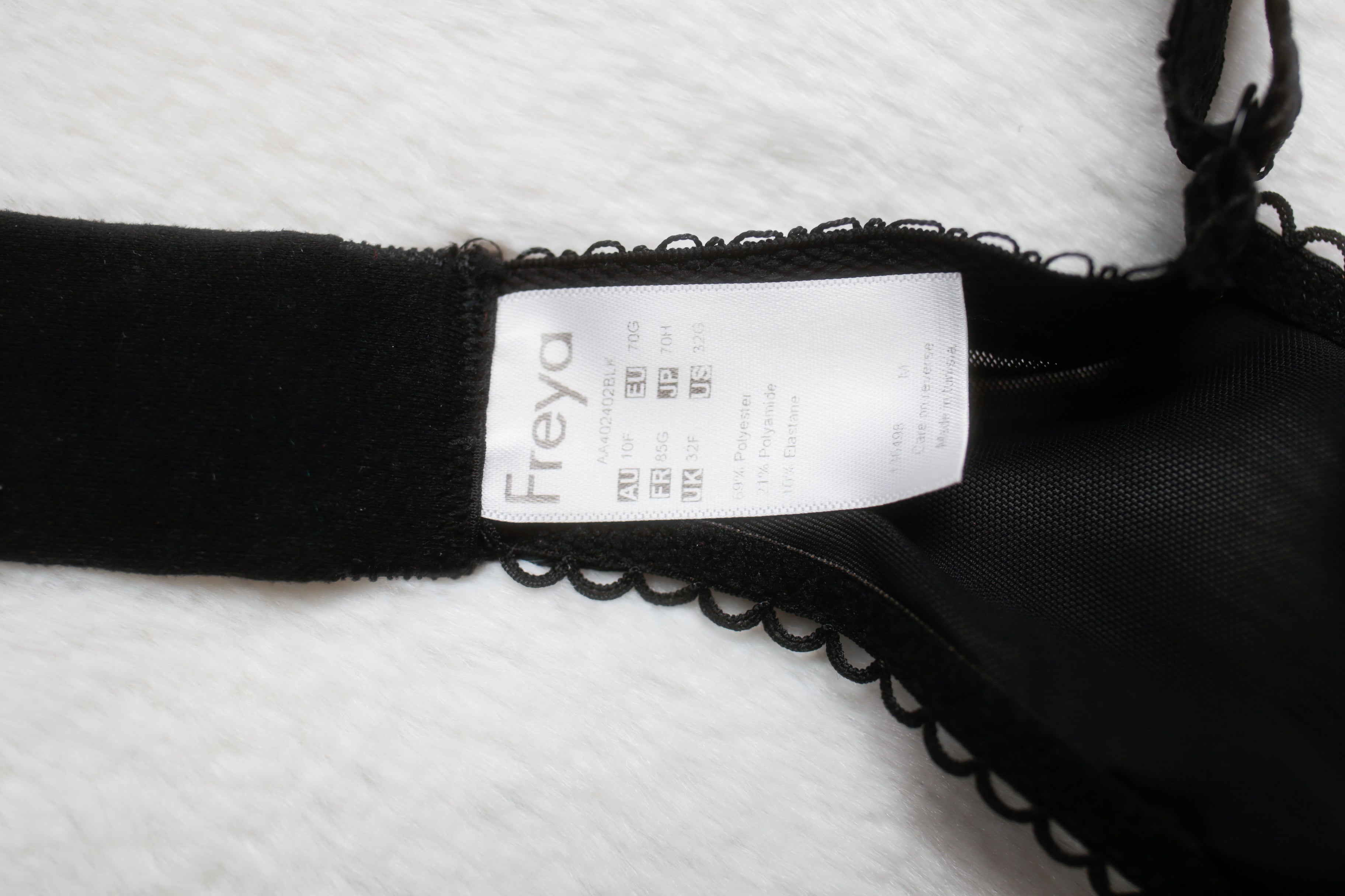 Freya US 32G UK 32F Rose Blossom Plunge Unlined Embroidered Mesh Bra AA402402 Black