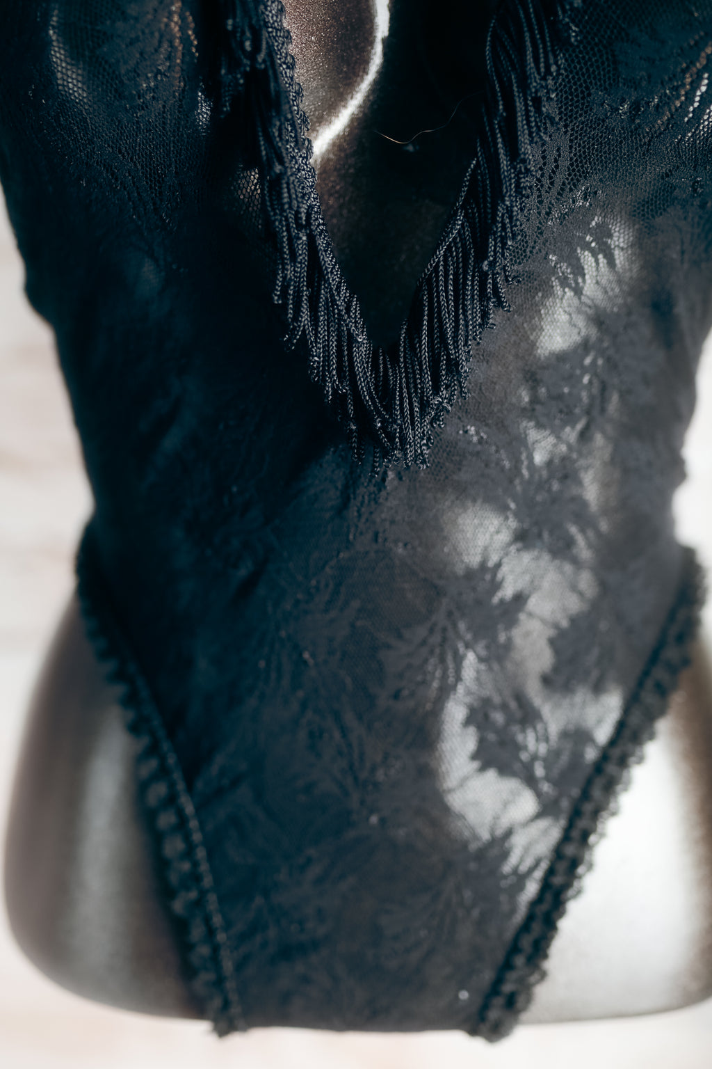 Faris Tasseled Gullwing Plunge Thong Teddy Lingerie Black One Size