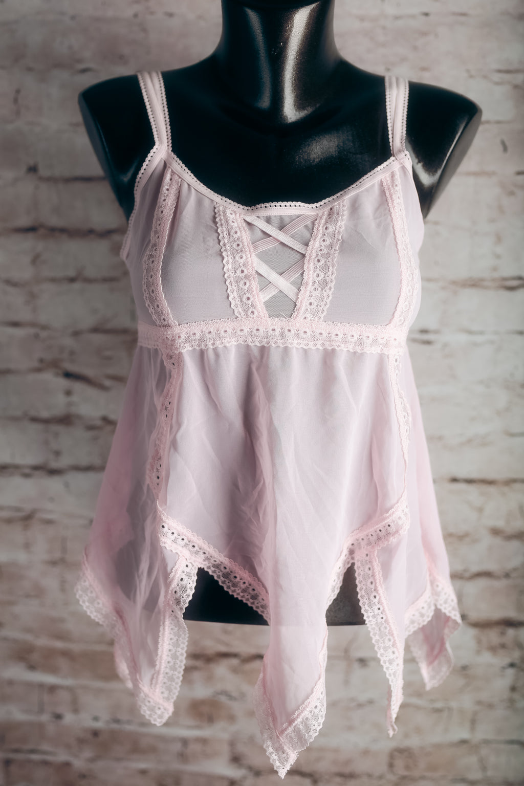 Rampage Coquette Eyelet Lace Mesh Sheer Chemise Lingerie Medium Pink