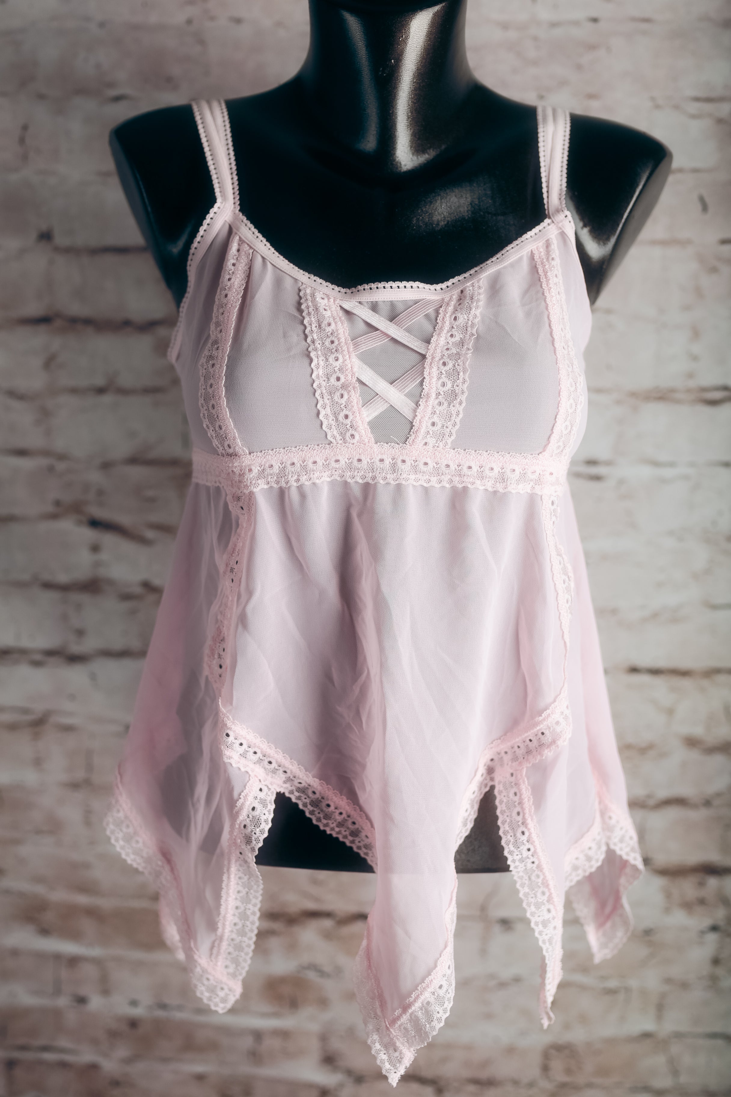 Rampage Coquette Eyelet Lace Mesh Sheer Chemise Lingerie Medium Pink