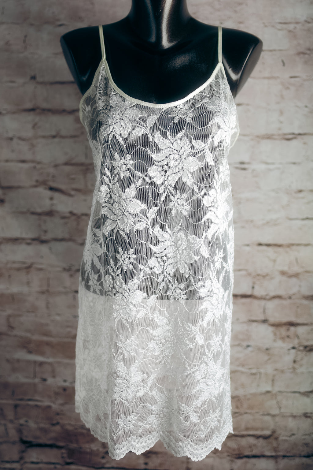 Lady Cameo Sheer Lace Chemise Lingerie White Large