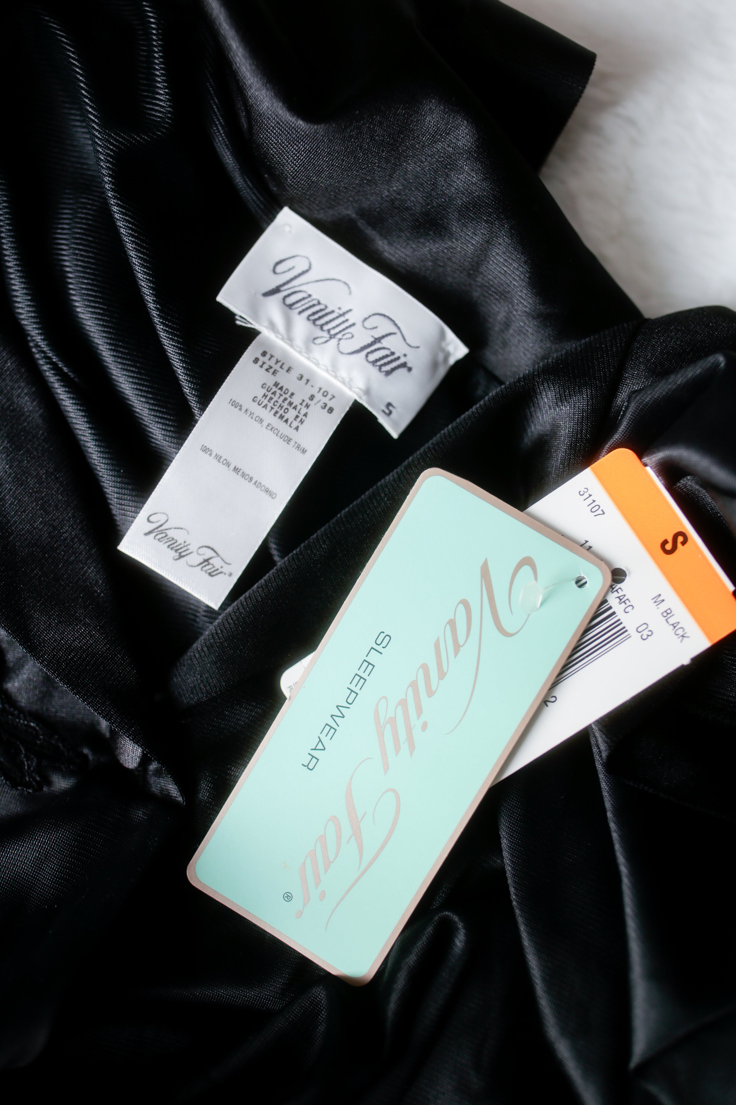 Vanity Fair Vintage Satin Embroidered Button Front Slip Peignoir Negligee Nightgown Small Black NEW