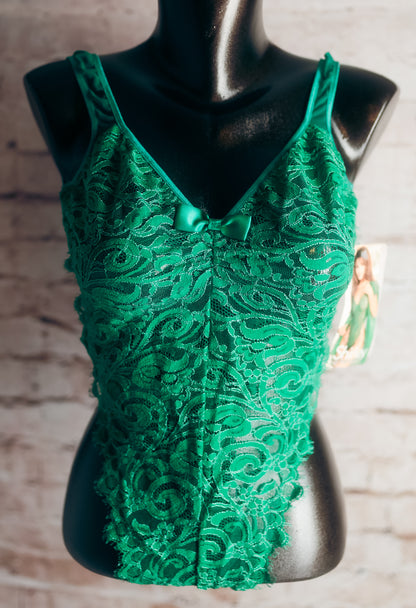 Shirley of Hollywood Surprise Parties Branded High-waist Thong Teddy Lingerie Large Green NEW