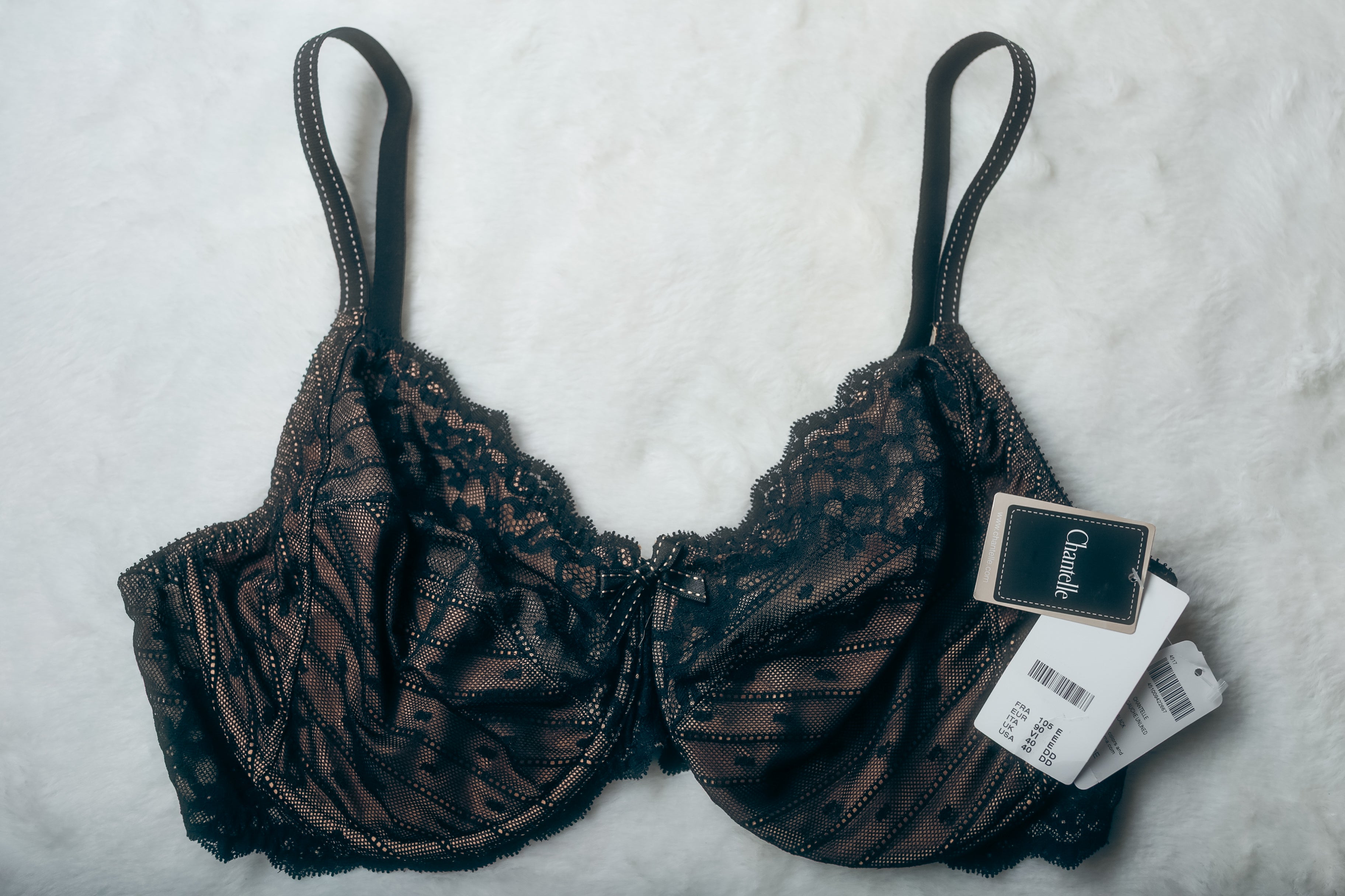 Chantelle 40DD 40E Rive Gauche Full Coverage Unlined Underwire Bra Gray Black NEW