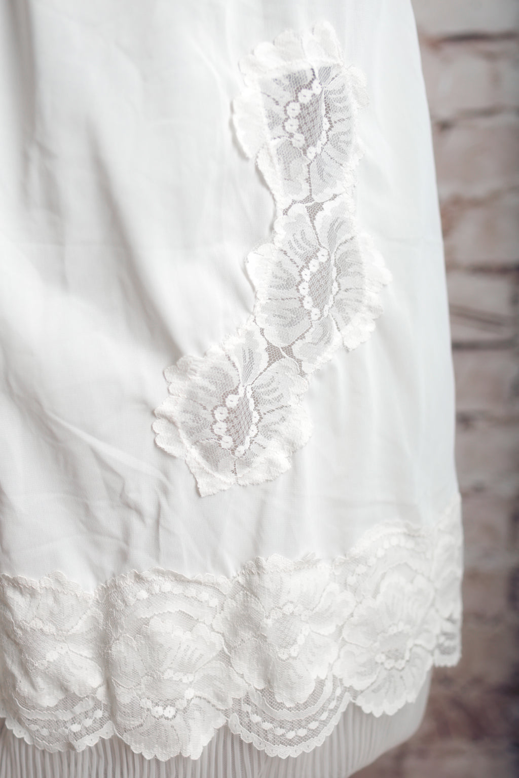 Vintage White Half Slip Lace and Pleated Mesh Hem USA-made Medium