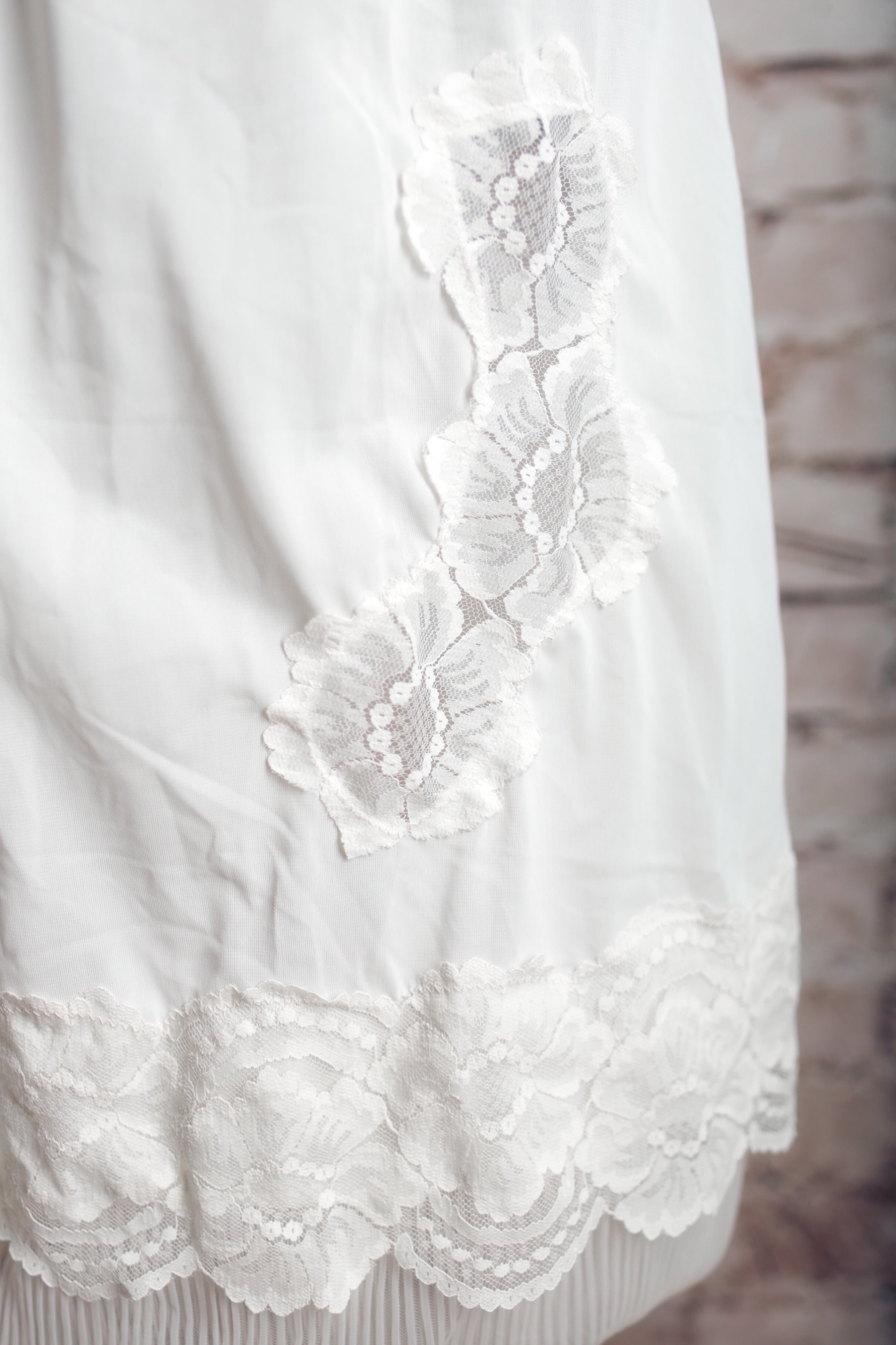 Vintage White Half Slip Lace and Pleated Mesh Hem USA-made Medium