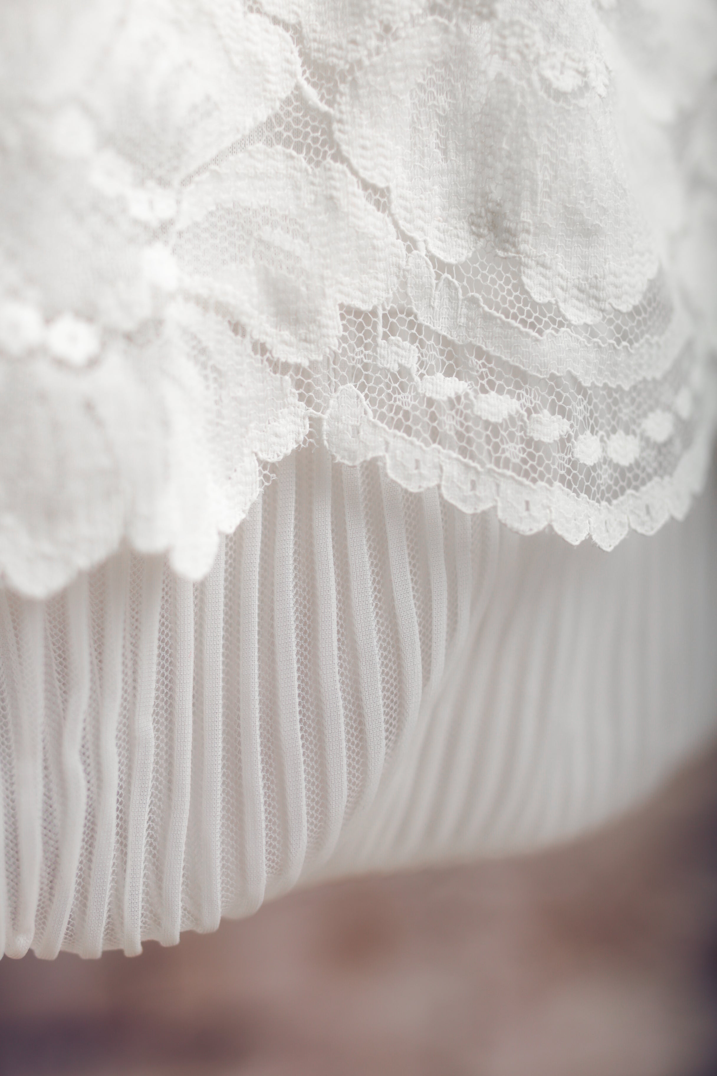 Vintage White Half Slip Lace and Pleated Mesh Hem USA-made Medium