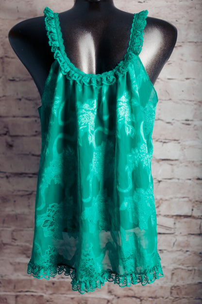 Surprise Parties Vintage 90s Lace Open-front Chemise Lingerie Green