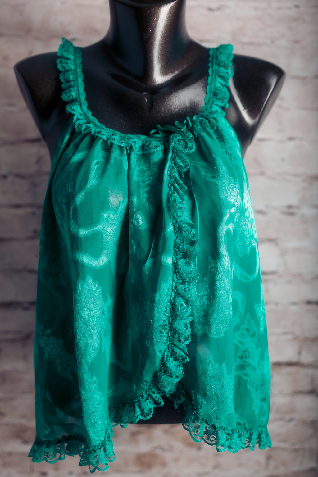 Surprise Parties Vintage 90s Lace Open-front Chemise Lingerie Green