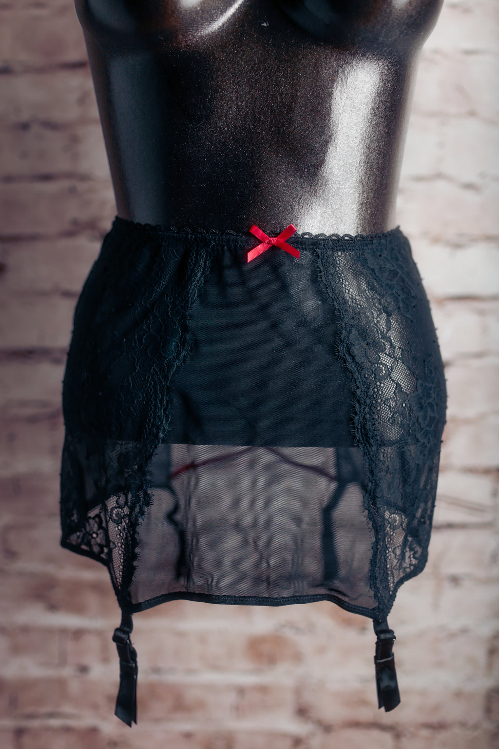 Adore Me Milena Lace-up Garter Suspenders Small Black NEW