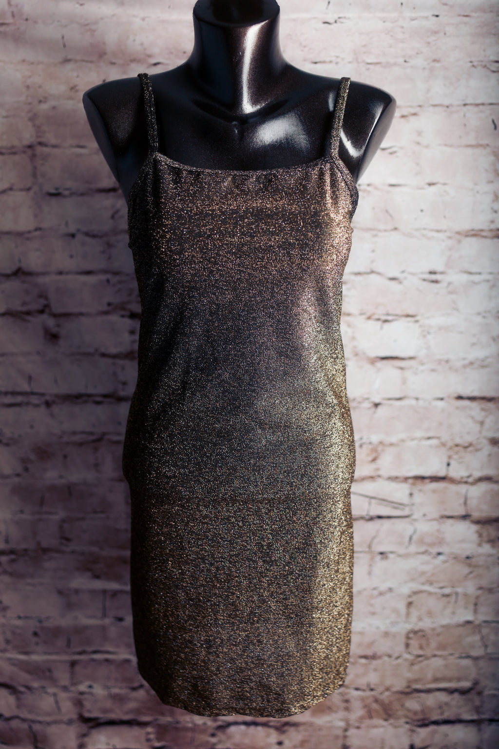 Vintage Y2K Glitter Shine Sheath Mini Cocktail Chemise Dress USA-made Gold