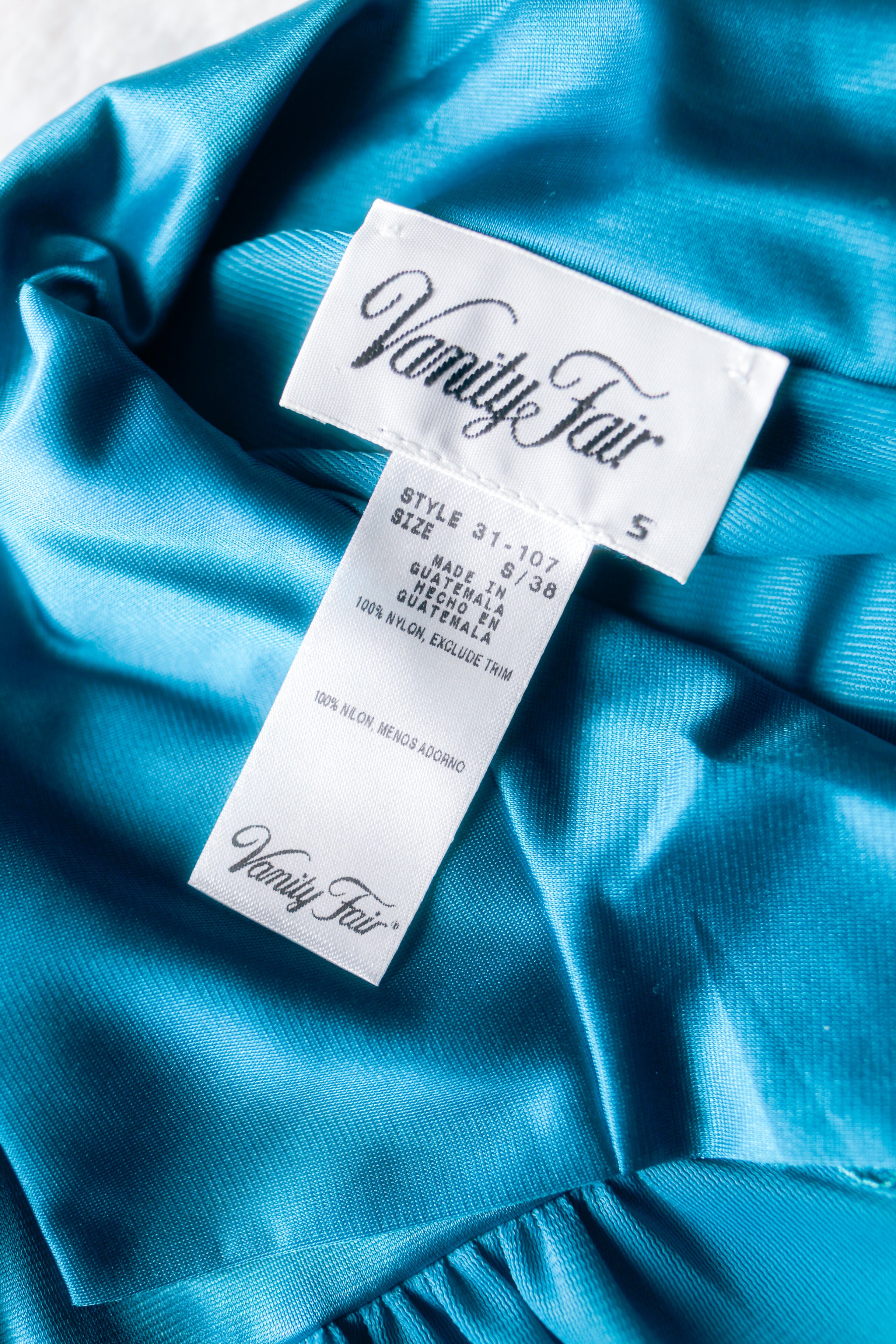Vanity Fair Vintage Satin Embroidered Button Front Slip Peignoir Negligee Nightgown Small Blue NEW