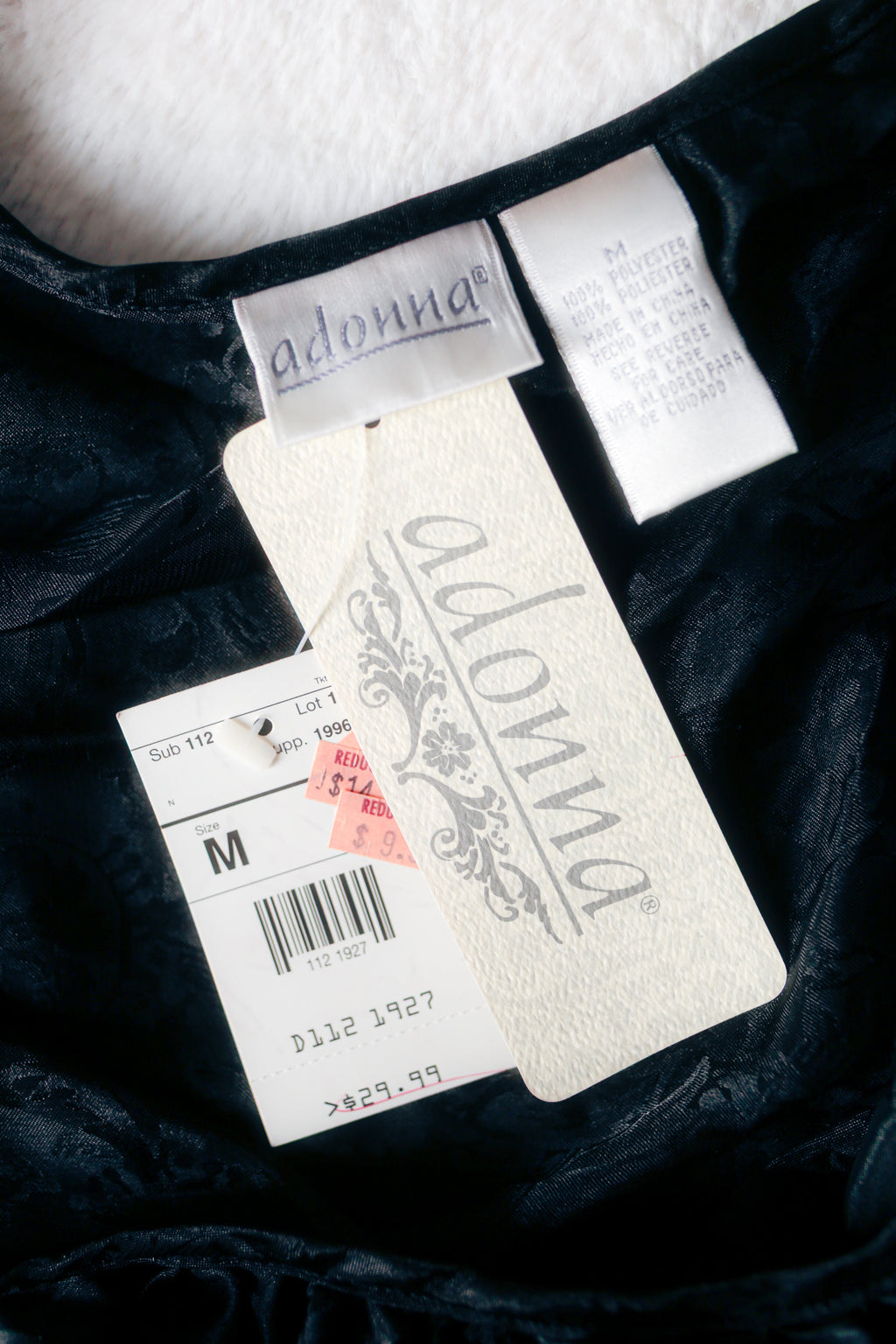 Adonna Vintage Jacquard Floral Satin Button Chemise Peignoir Negligee Nightgown Medium Black NEW
