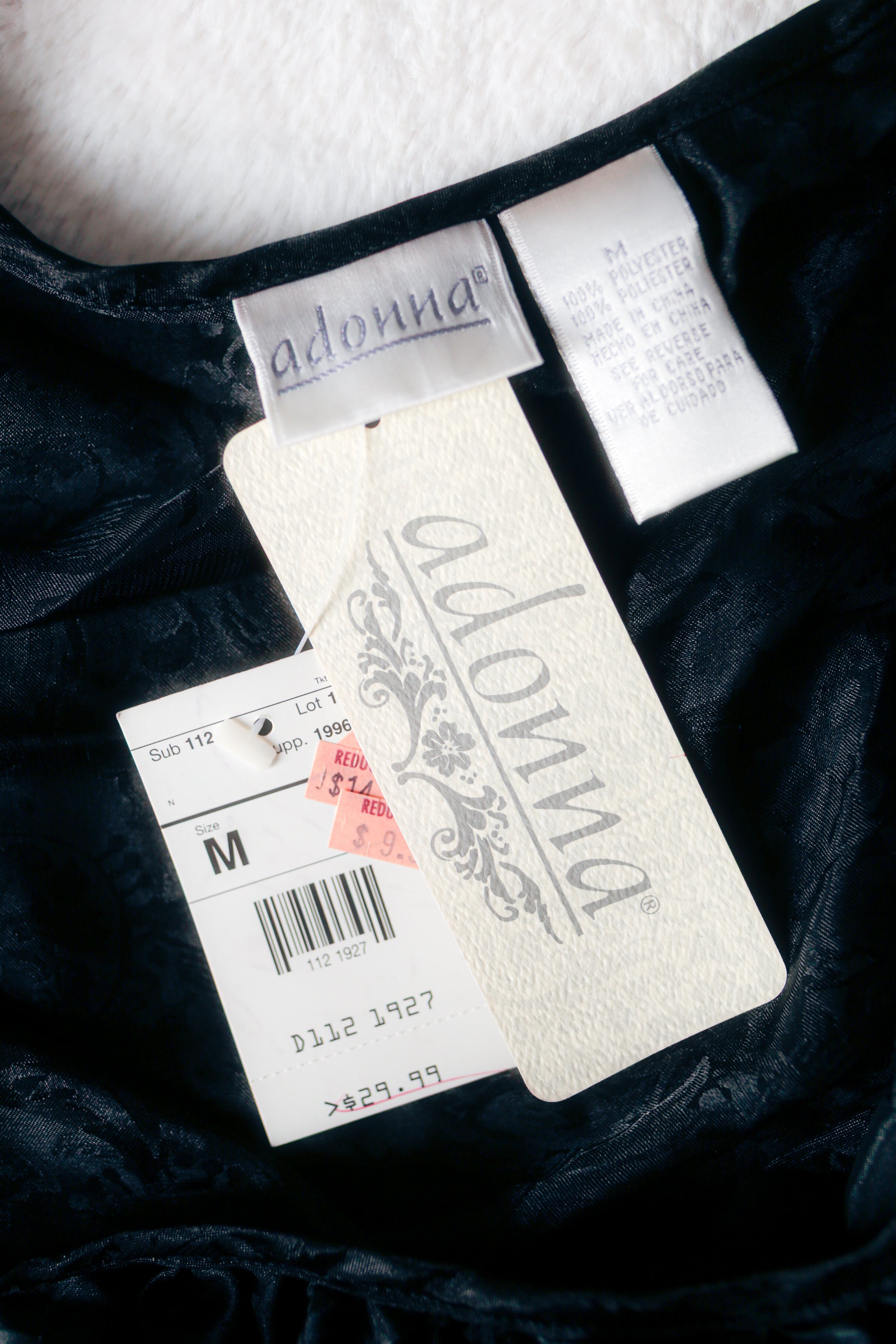 Adonna Vintage Jacquard Floral Satin Button Chemise Peignoir Negligee Nightgown Medium Black NEW