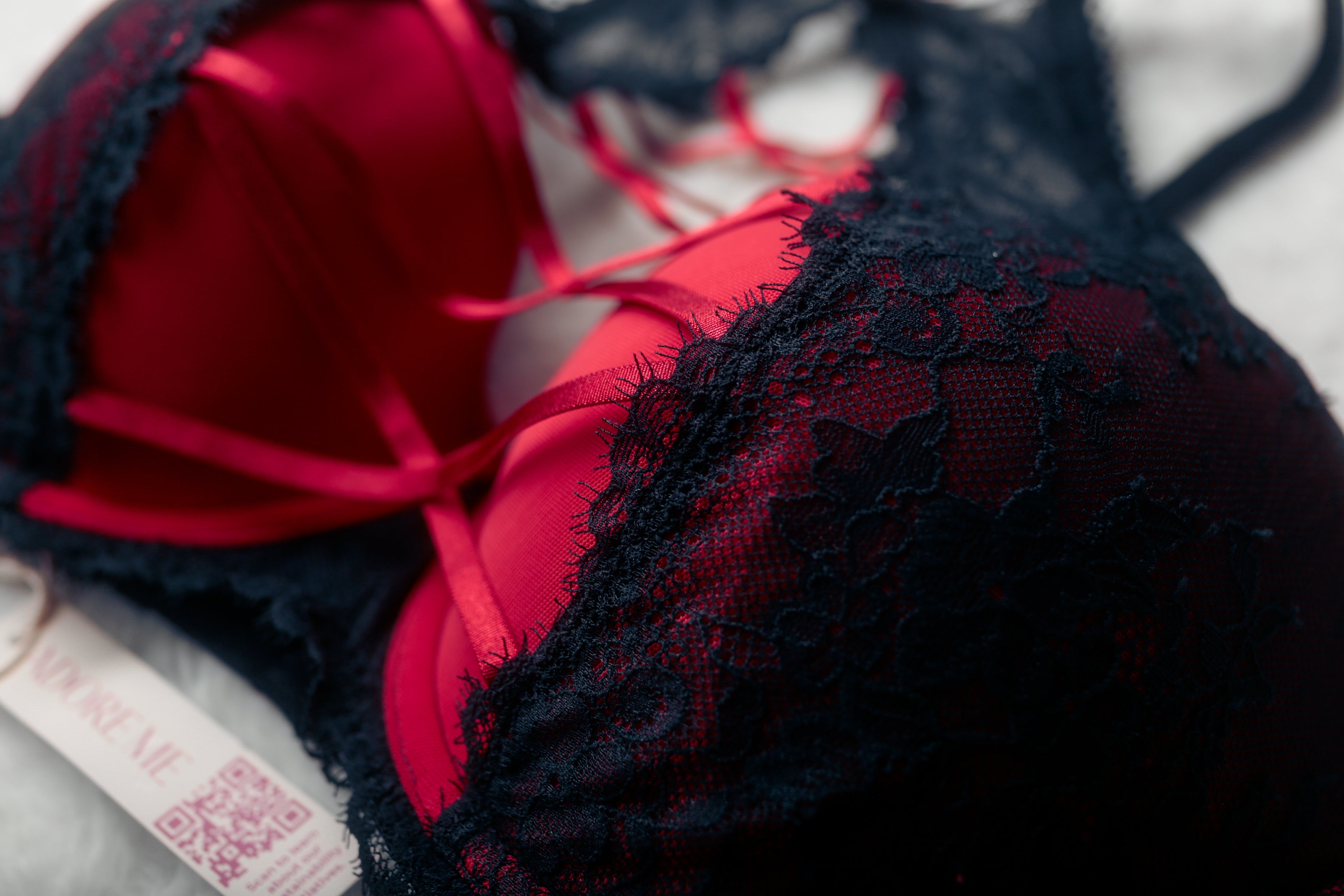 Adore Me 34DD Milena Push-up Padded Lace-up Bra Red Black NEW