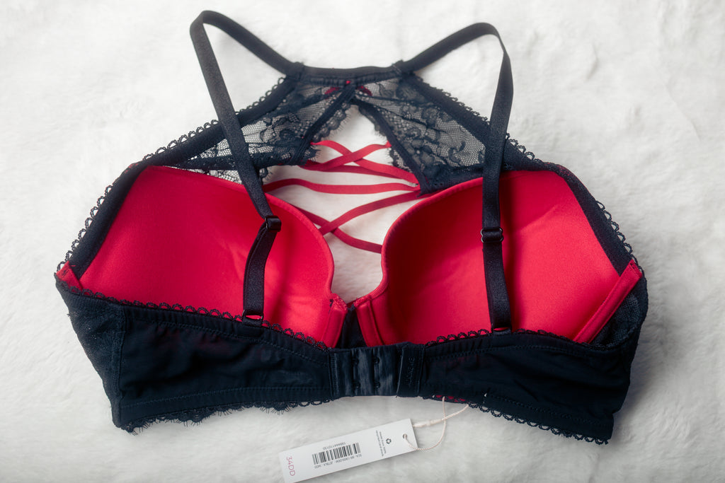 Adore Me 34DD Milena Push-up Padded Lace-up Bra Red Black NEW