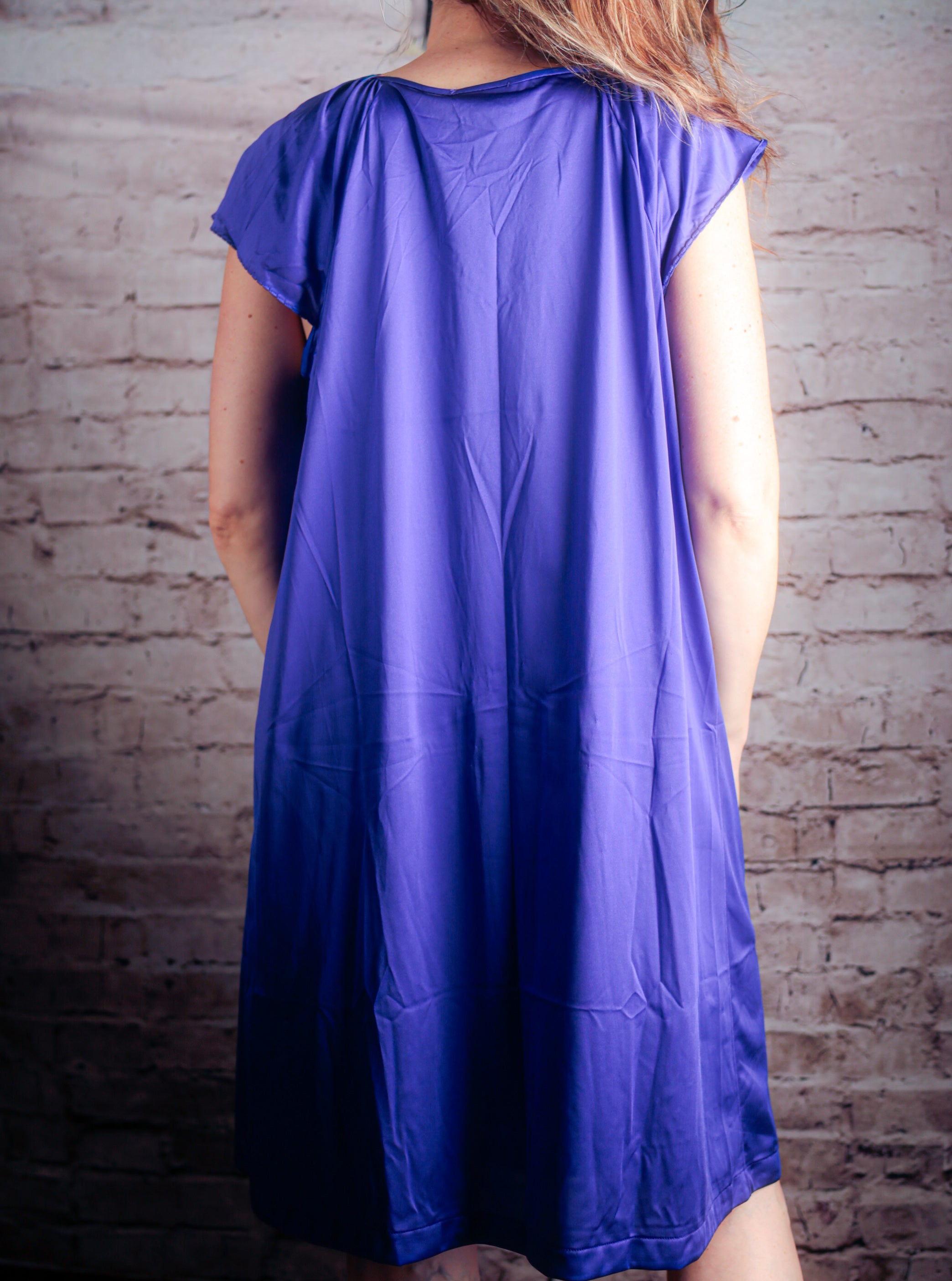 Vanity Fair Vintage Satin Embroidered Slip Peignoir Negligee Nightgown Large Purple NEW