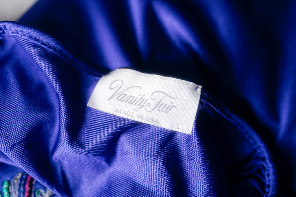 Vanity Fair Vintage Satin Embroidered Slip Peignoir Negligee Nightgown Large Purple NEW
