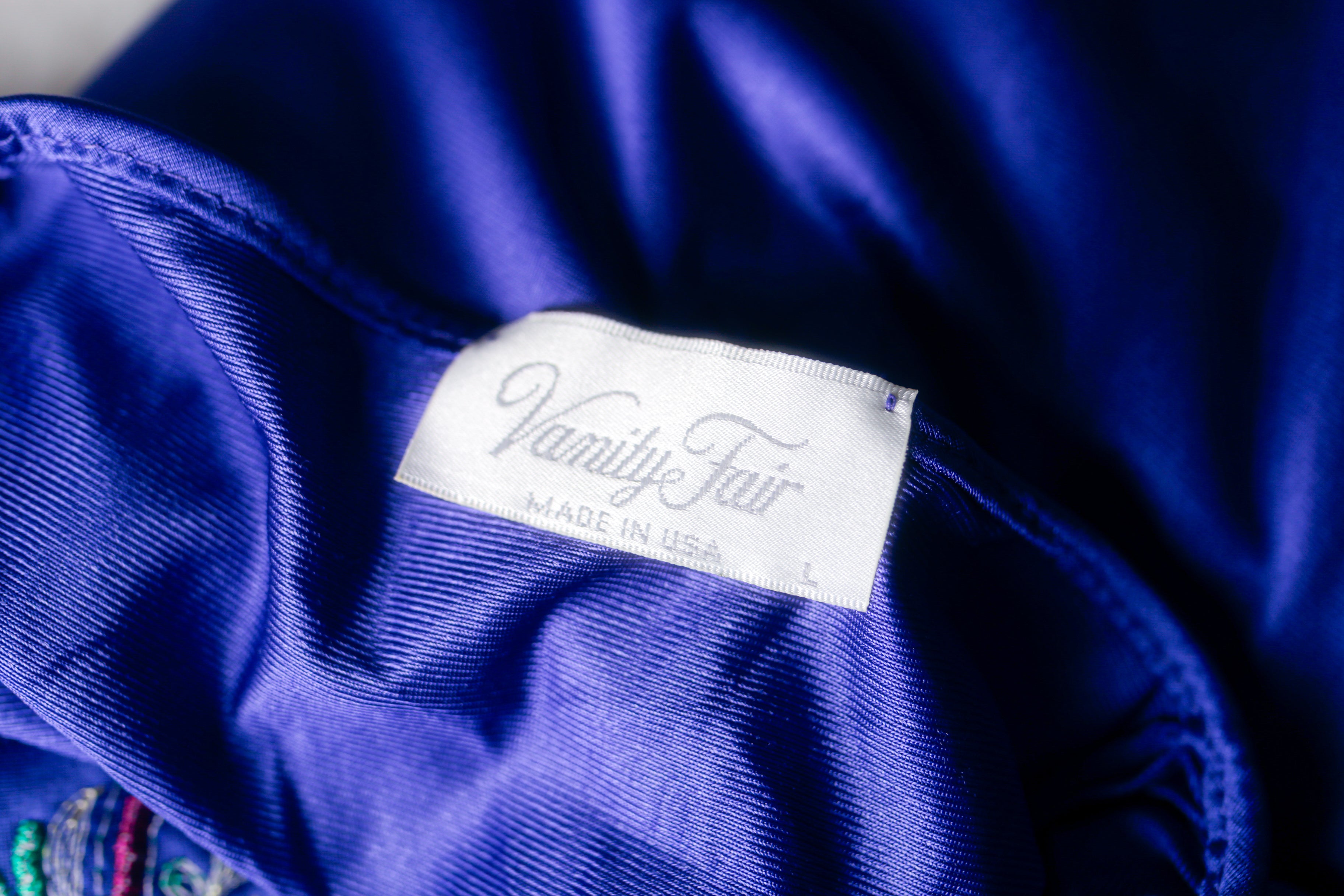 Vanity Fair Vintage Satin Embroidered Slip Peignoir Negligee Nightgown Large Purple NEW