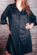 Vanity Fair Vintage Satin Embroidered Button Front Slip Peignoir Negligee Nightgown Medium Black
