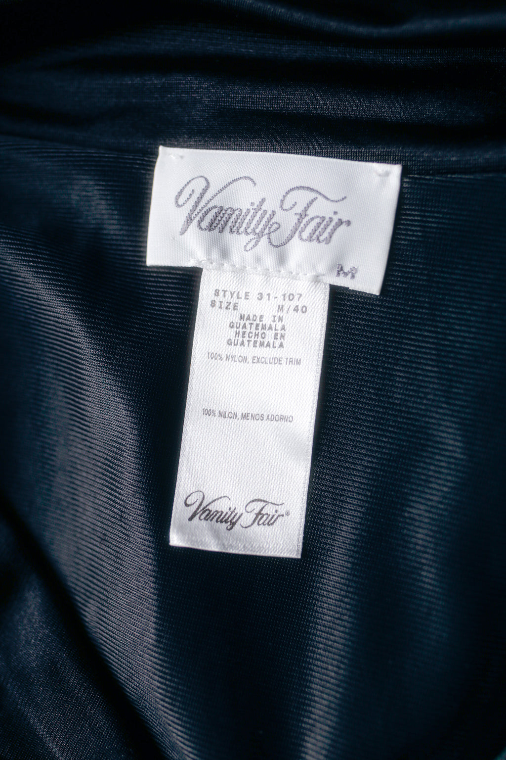 Vanity Fair Vintage Satin Embroidered Button Front Slip Peignoir Negligee Nightgown Medium Black