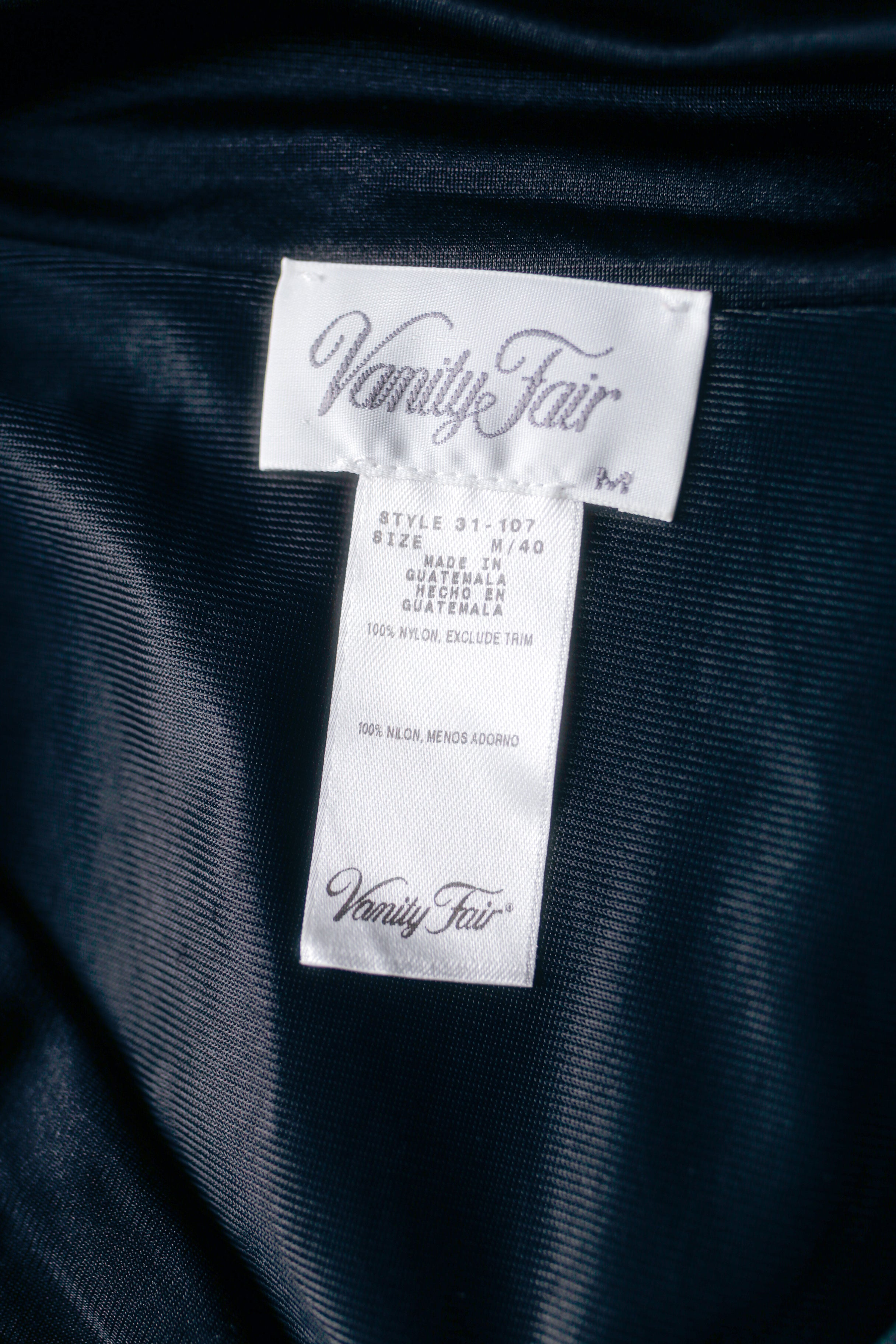 Vanity Fair Vintage Satin Embroidered Button Front Slip Peignoir Negligee Nightgown Medium Black