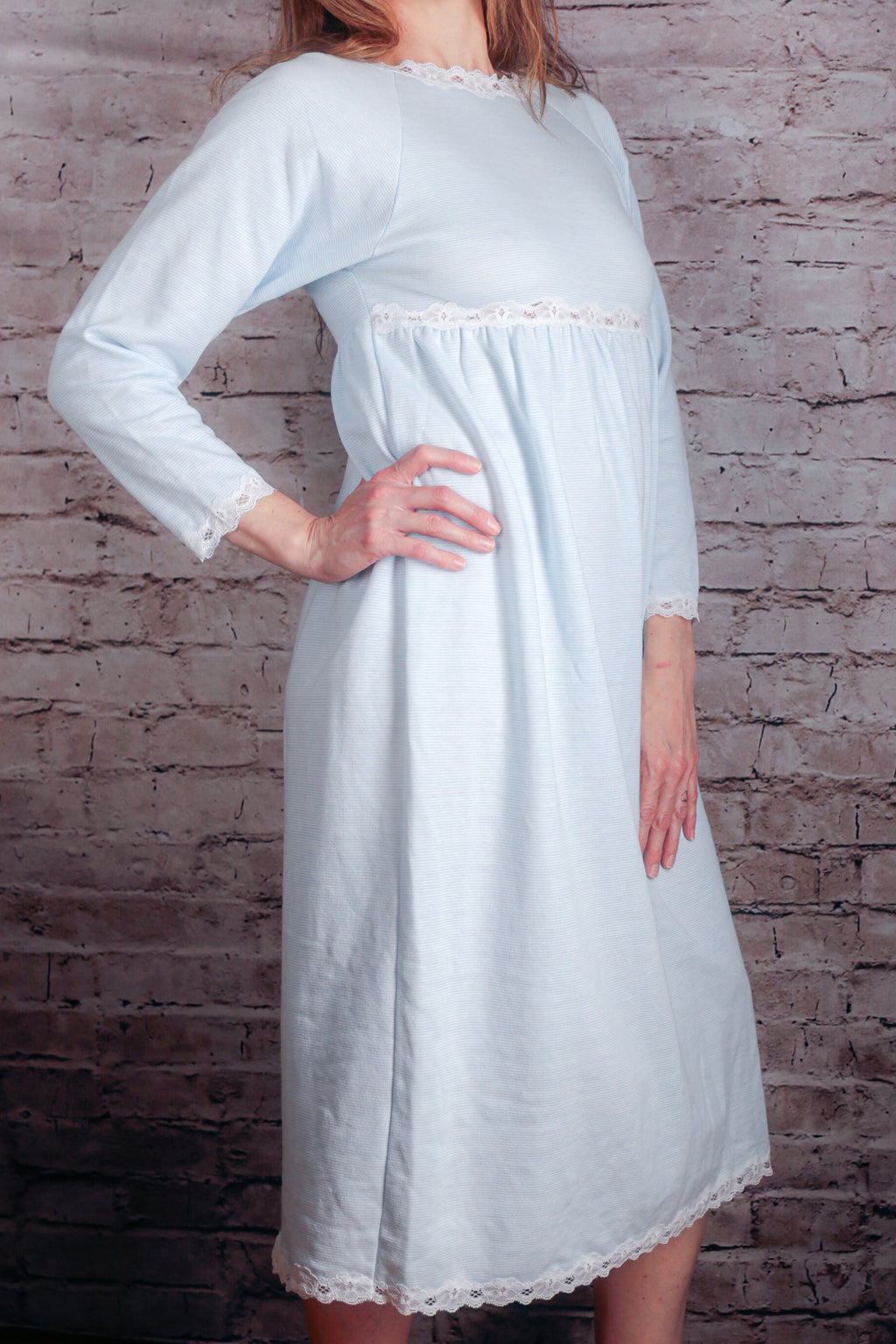 Papillon Paula Carbone Vintage Knit Super Soft Stretch Comfy Negligee Nightgown Petite Medium Blue
