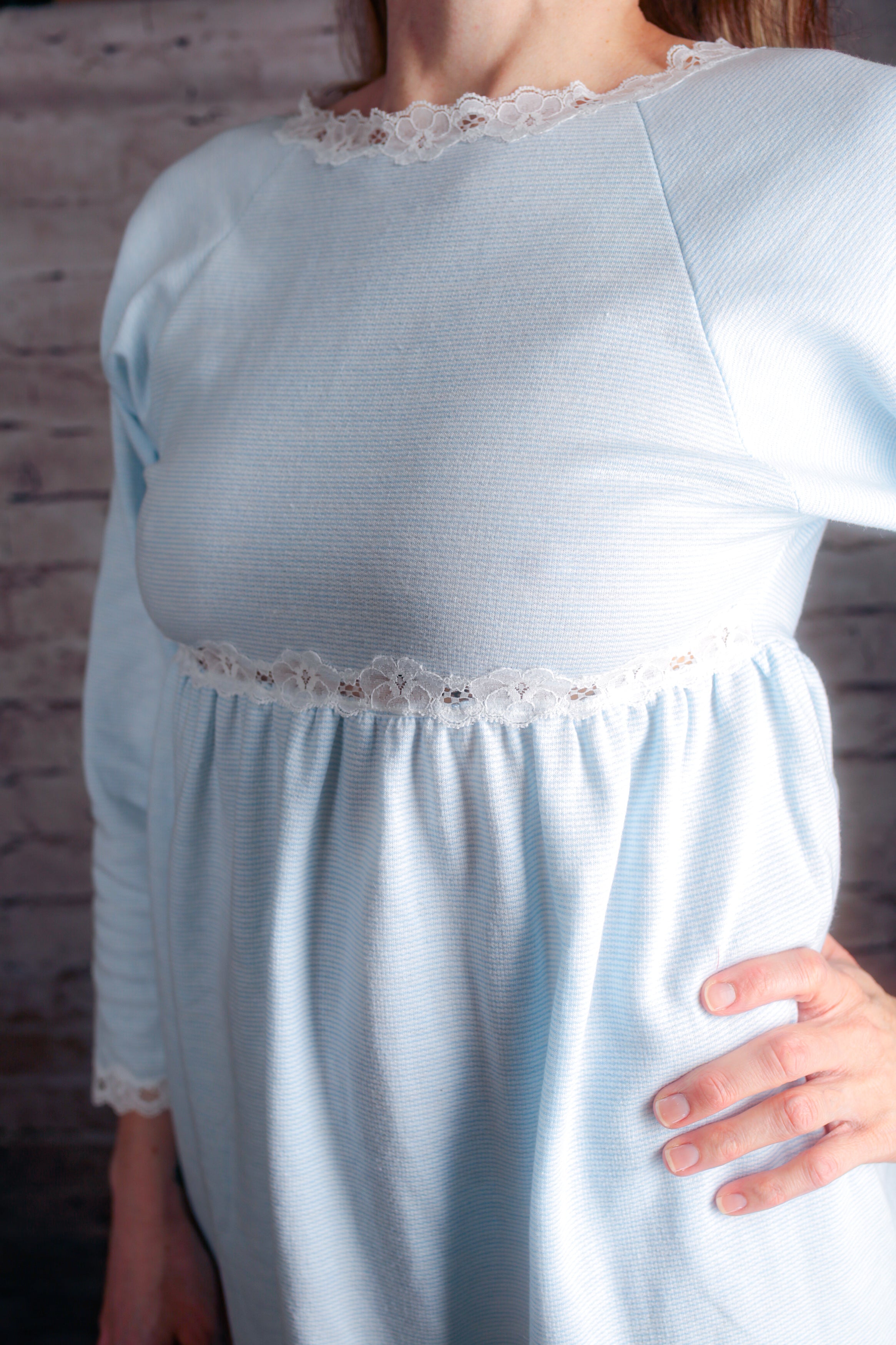 Papillon Paula Carbone Vintage Knit Super Soft Stretch Comfy Negligee Nightgown Petite Medium Blue