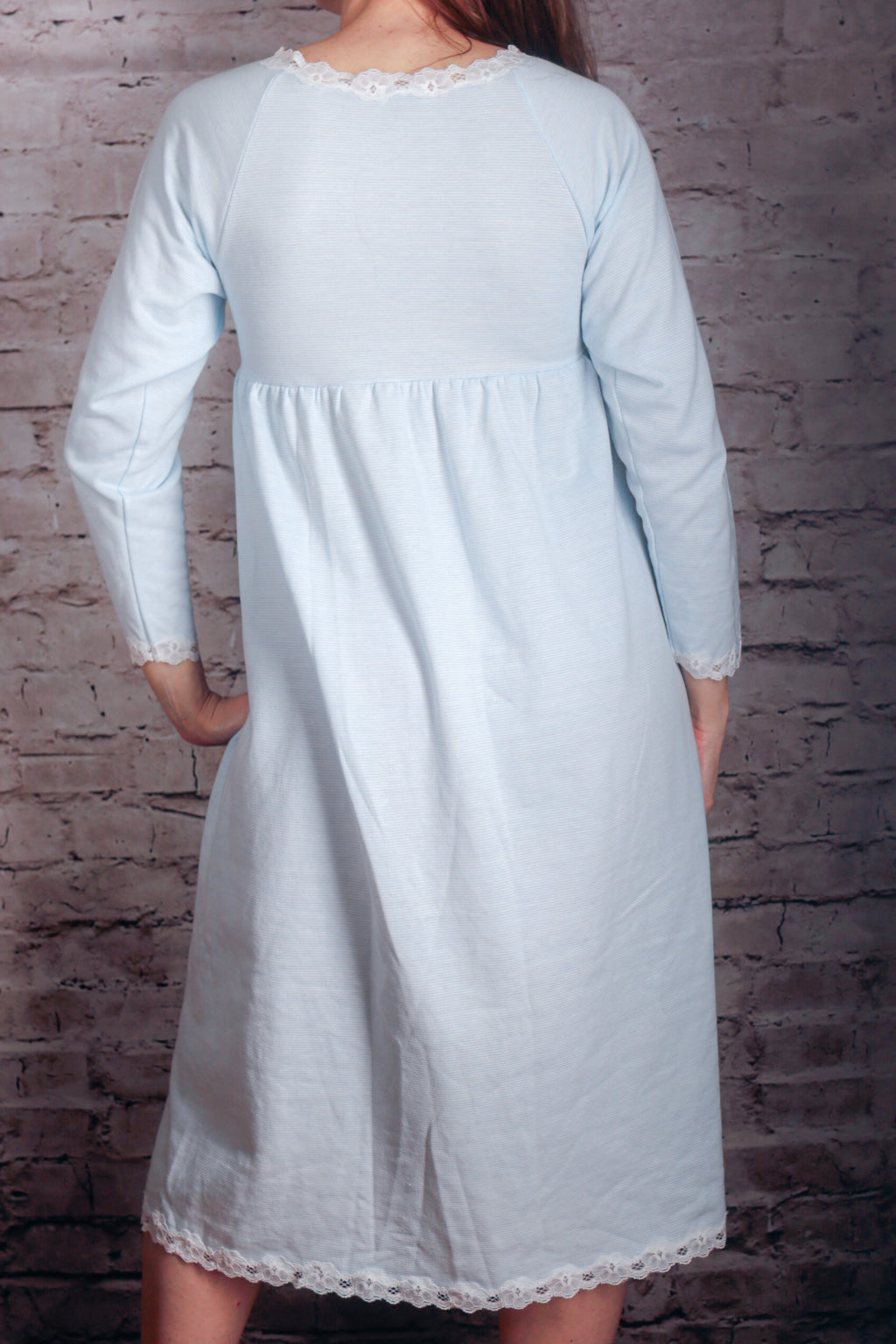 Papillon Paula Carbone Vintage Knit Super Soft Stretch Comfy Negligee Nightgown Petite Medium Blue