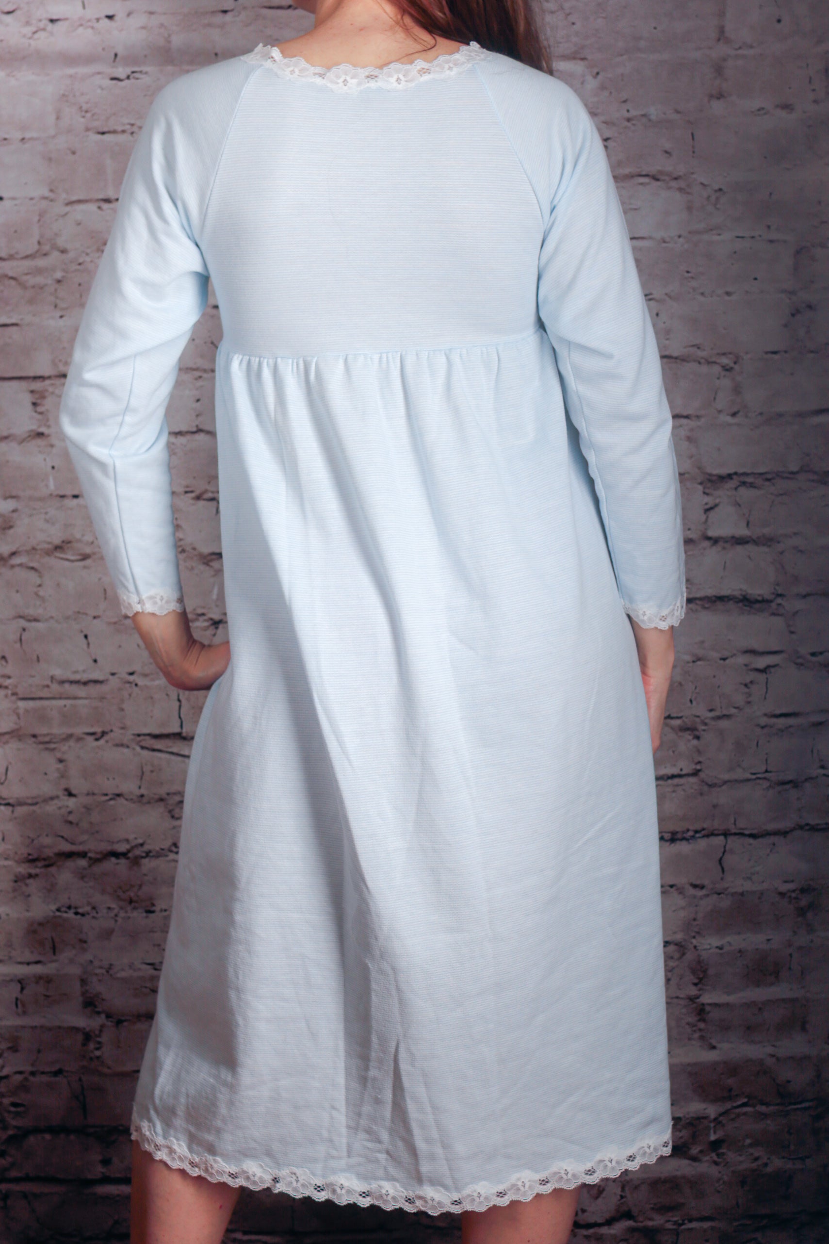 Papillon Paula Carbone Vintage Knit Super Soft Stretch Comfy Negligee Nightgown Petite Medium Blue