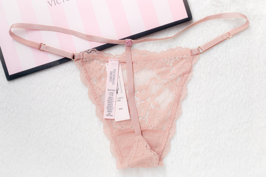 Victoria's Secret Lace Adjustable String Thong Panty Medium Beige NEW