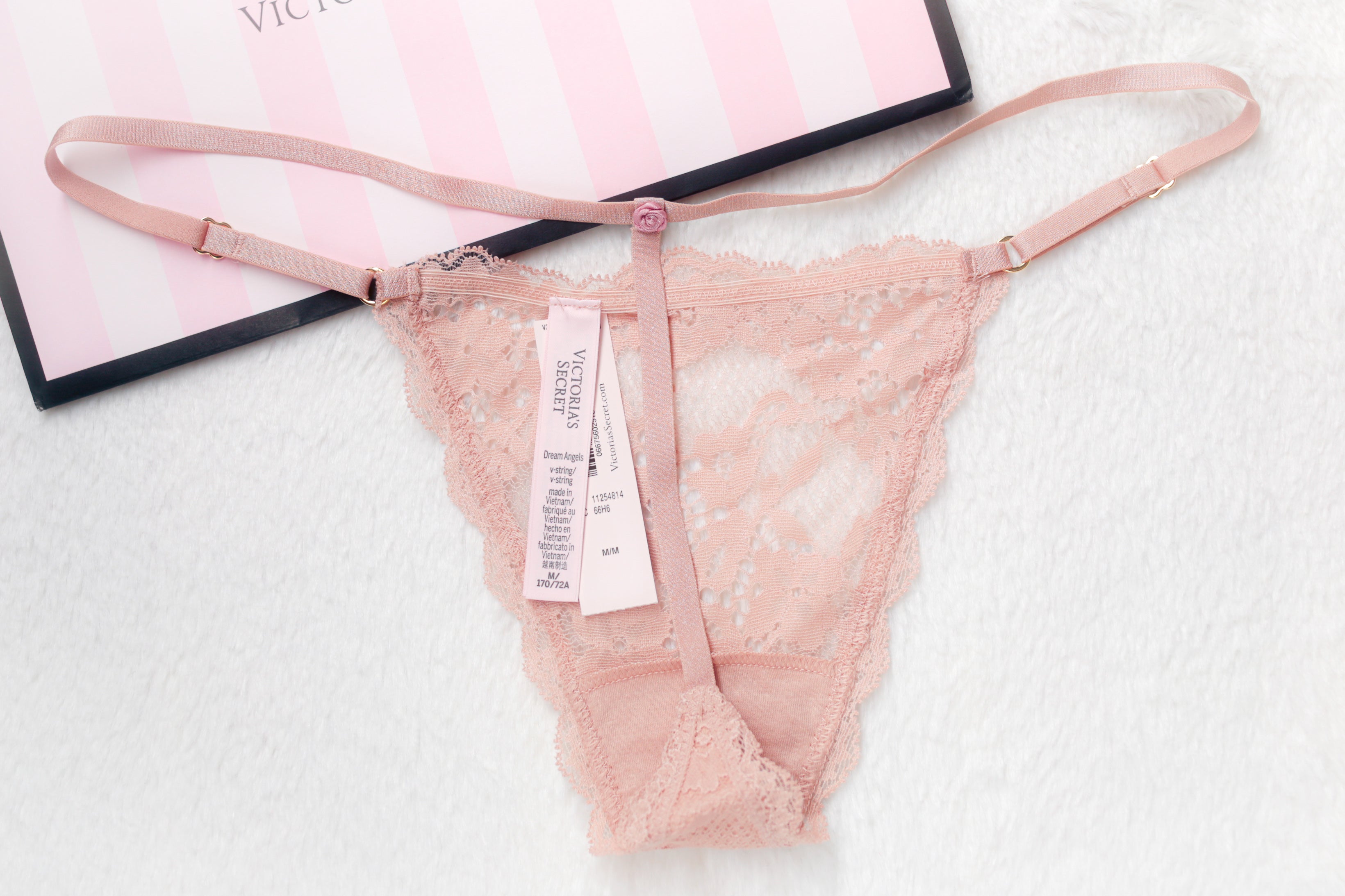 Victoria's Secret Lace Adjustable String Thong Panty Medium Beige NEW