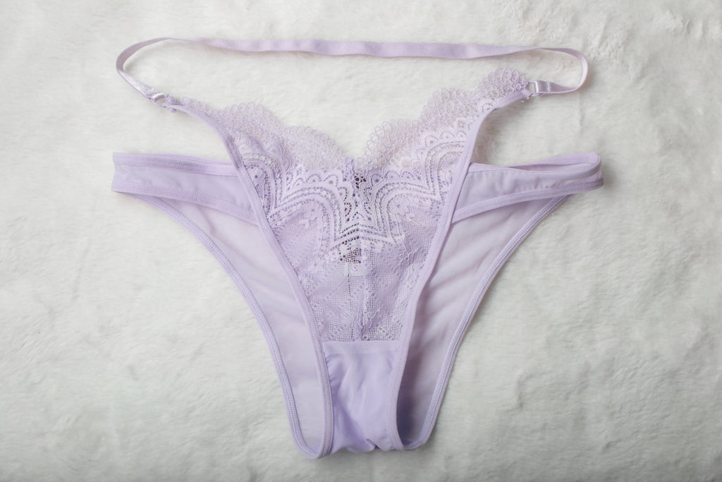 Adore Me Kaia Solo Cheeky Sheer Lace Strappy Panties Small Purple NEW
