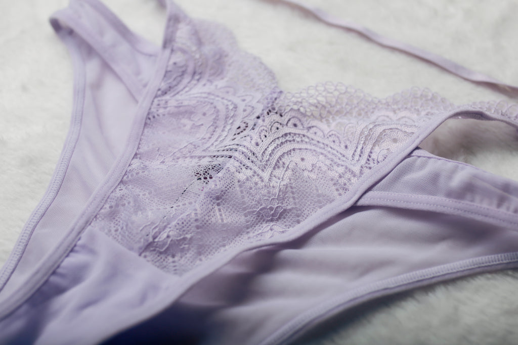 Adore Me Kaia Solo Cheeky Sheer Lace Strappy Panties Small Purple NEW
