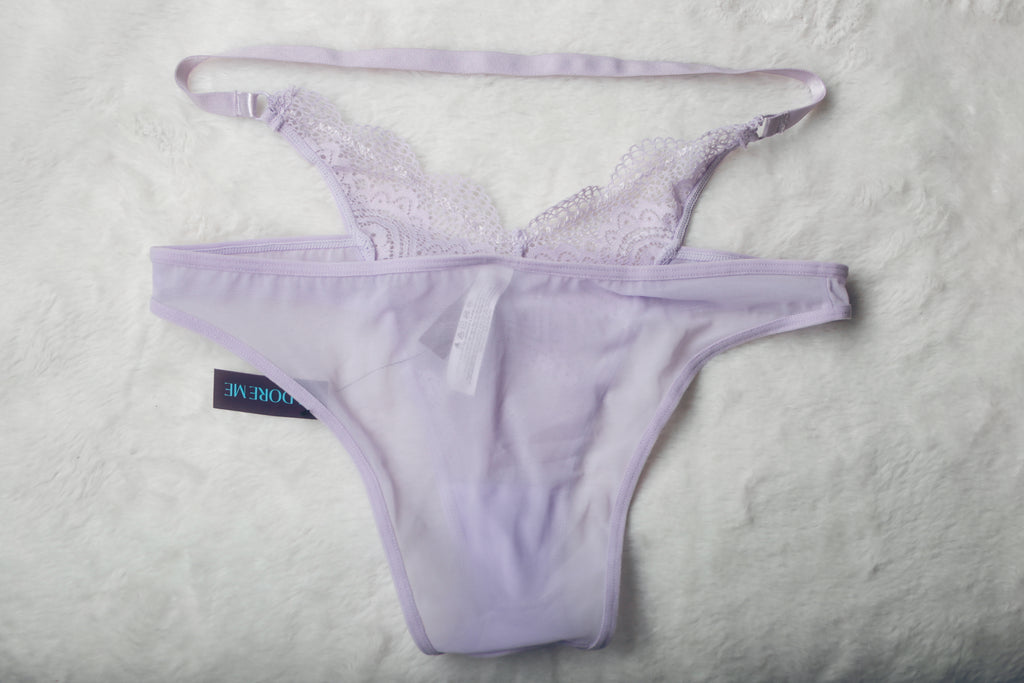 Adore Me Kaia Solo Cheeky Sheer Lace Strappy Panties Small Purple NEW