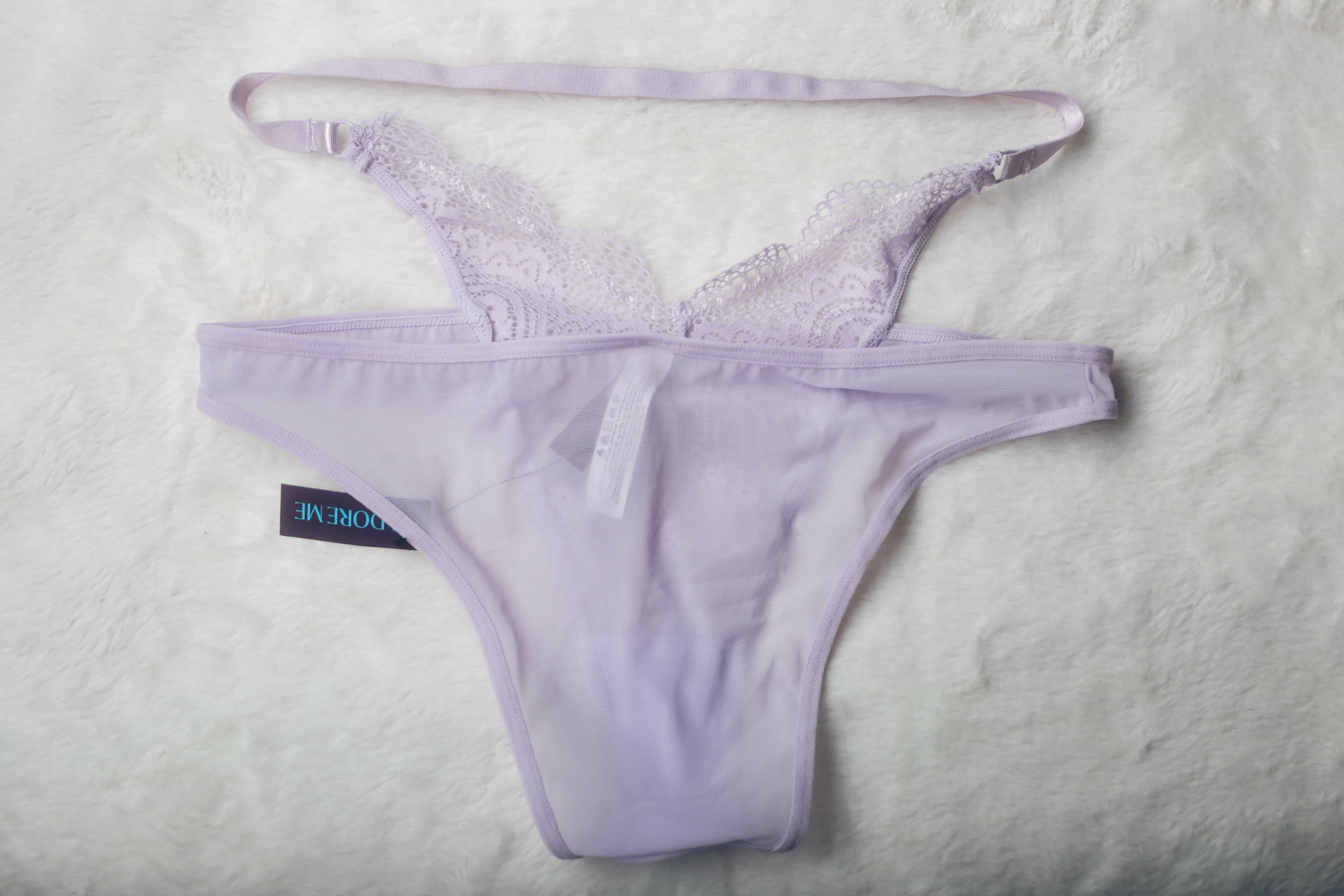 Adore Me Kaia Solo Cheeky Sheer Lace Strappy Panties Small Purple NEW
