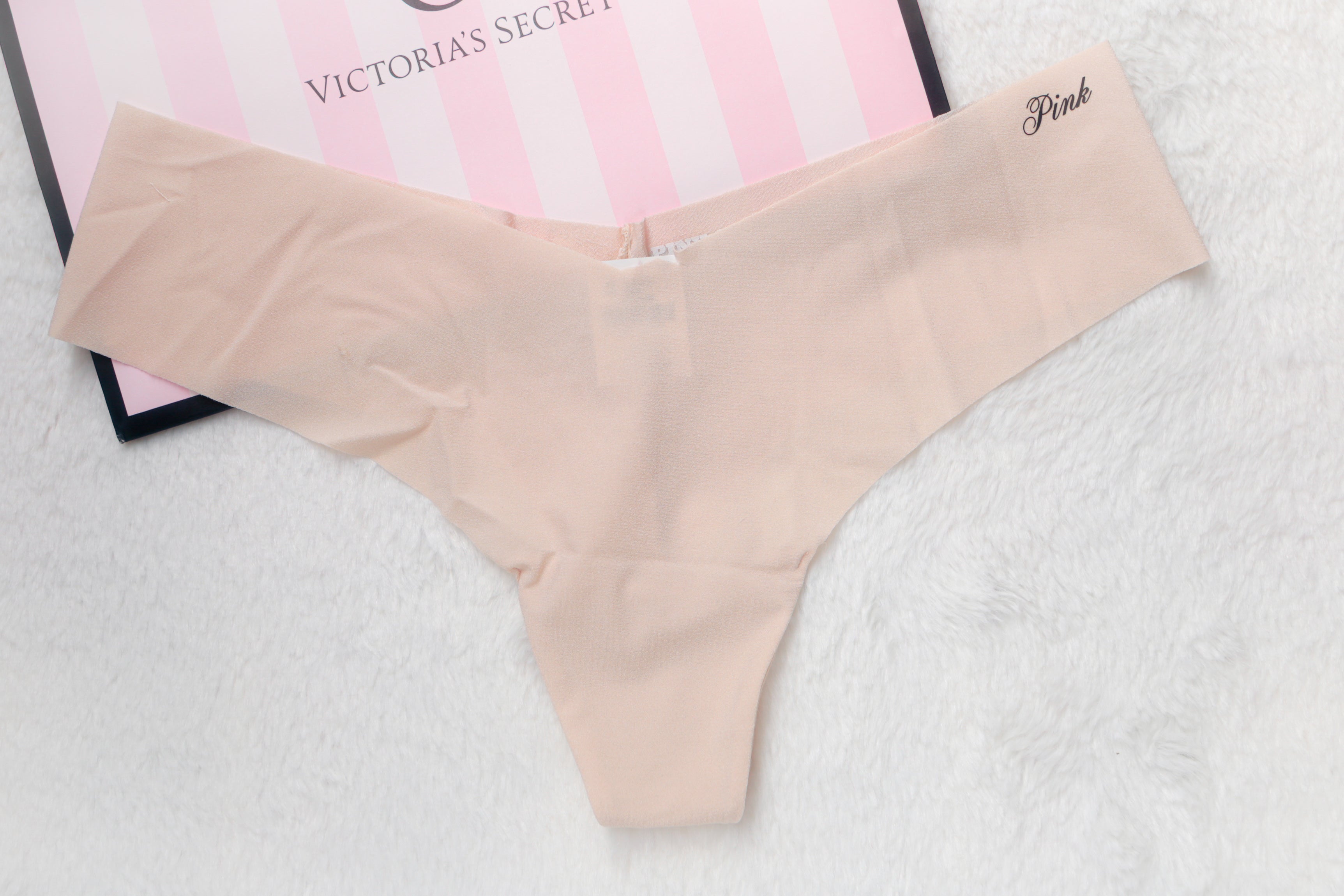 Victoria's Secret No-Show High Leg Thong Panty Medium Beige NEW