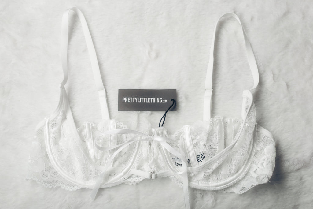 Pretty Little Thing Floral Lace-up Unlined Underwire Bra White NEW