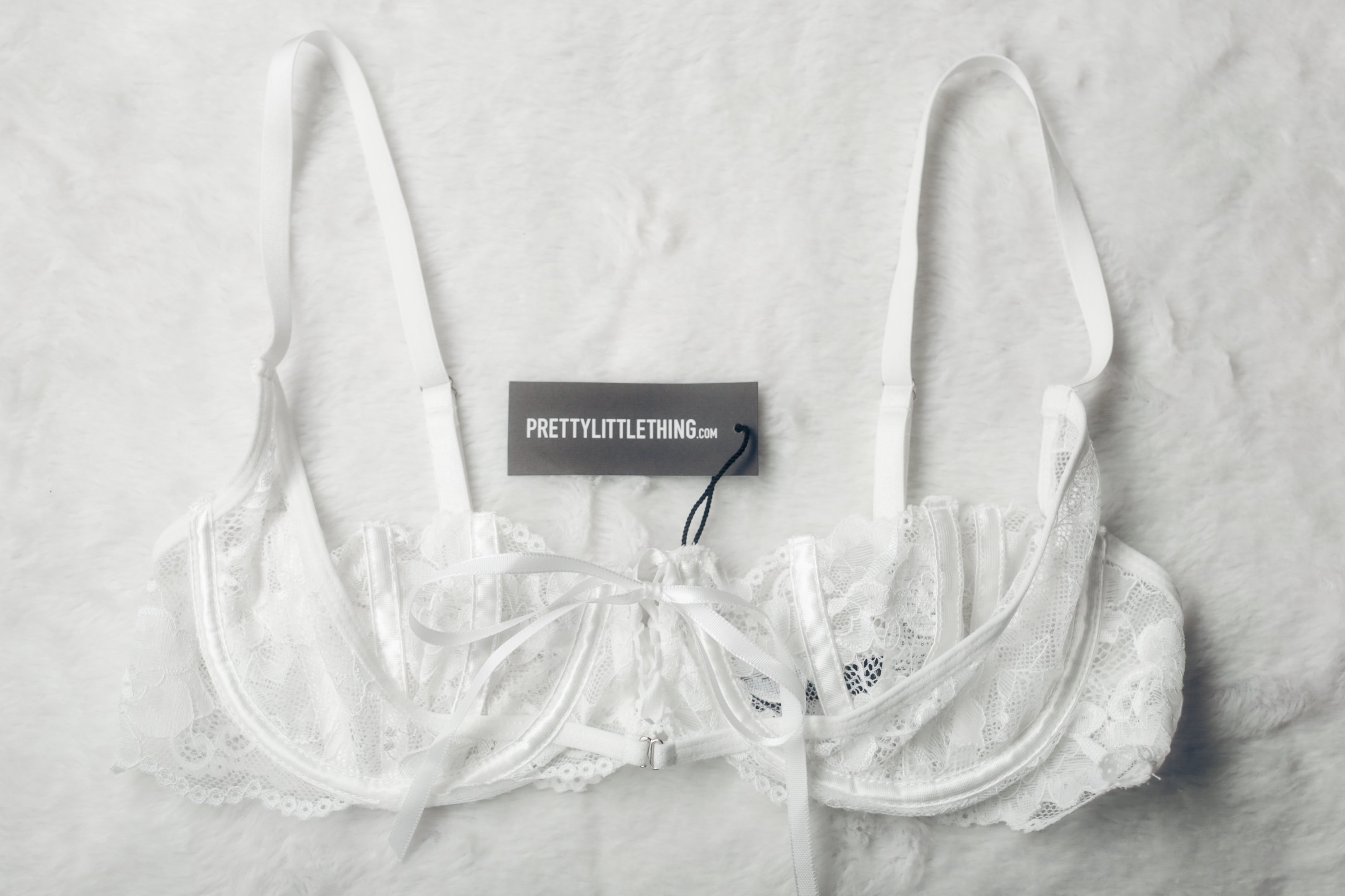Pretty Little Thing Floral Lace-up Unlined Underwire Bra White NEW
