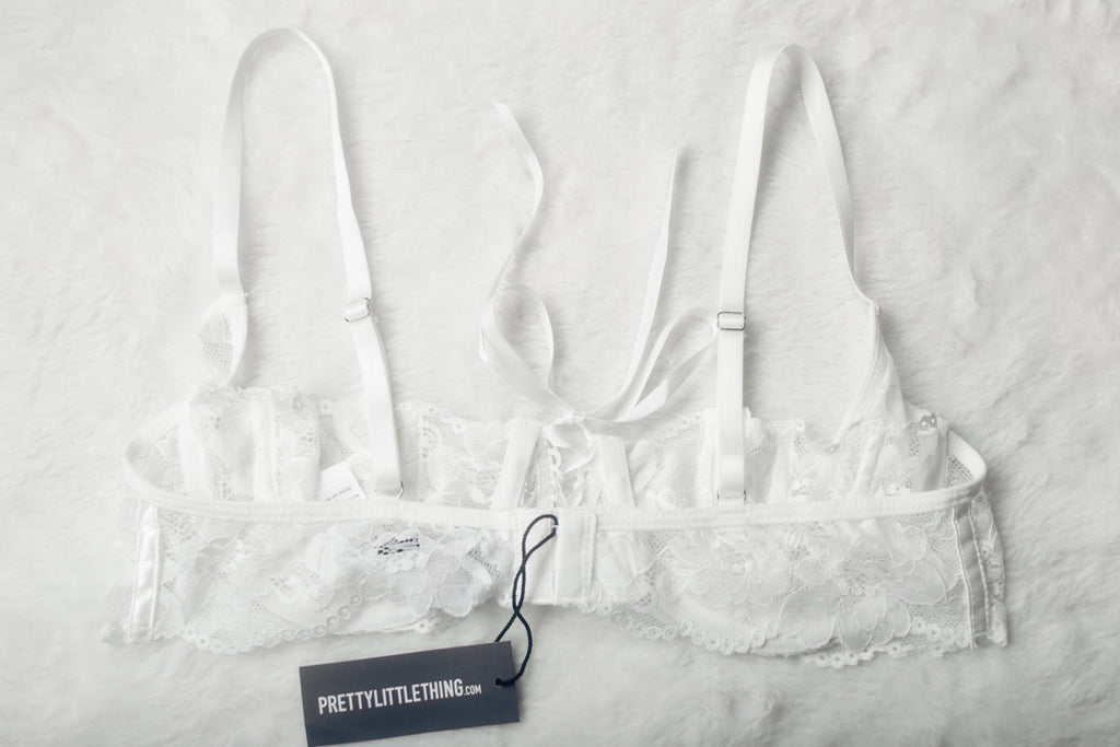 Pretty Little Thing Floral Lace-up Unlined Underwire Bra White NEW