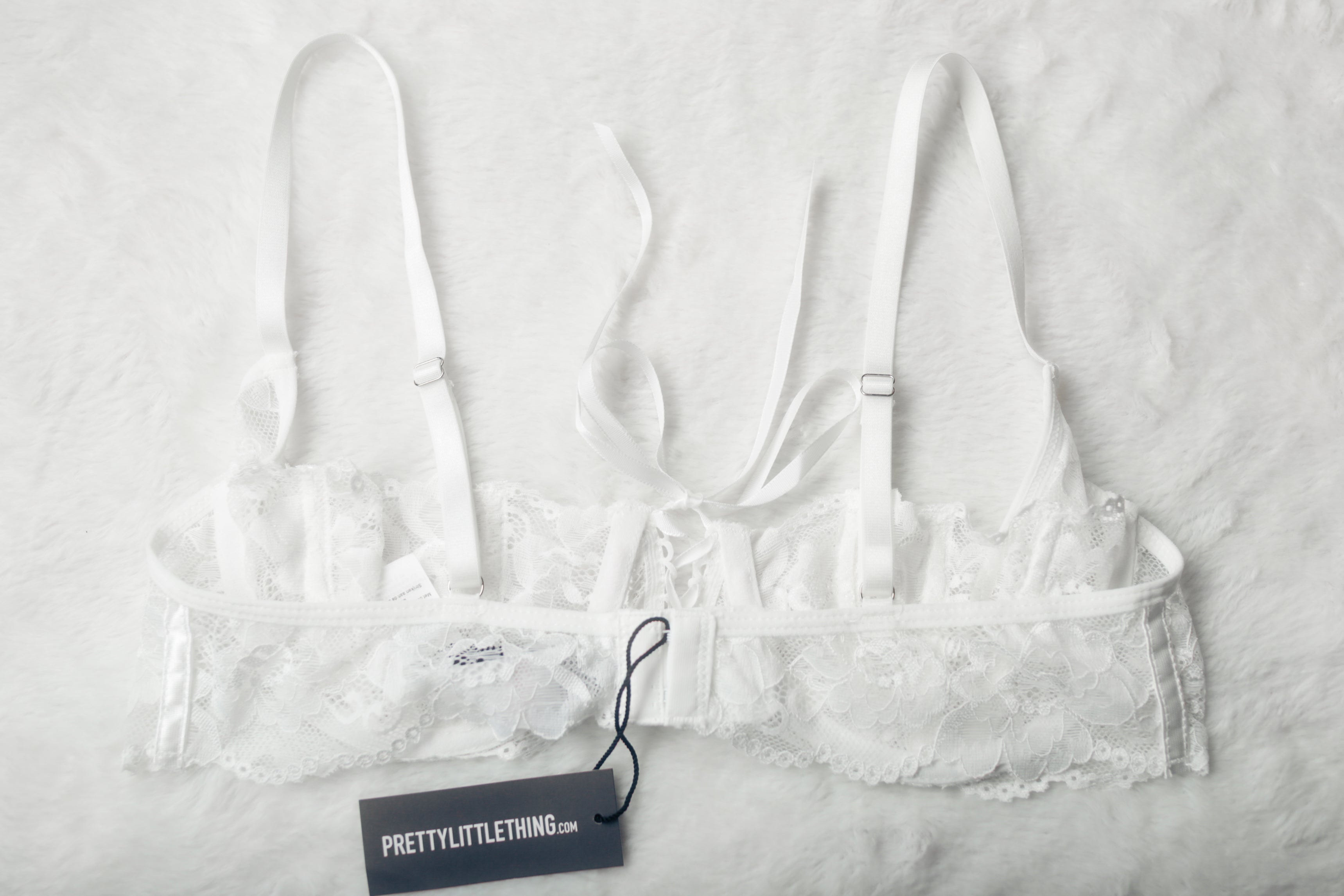 Pretty Little Thing Floral Lace-up Unlined Underwire Bra White NEW