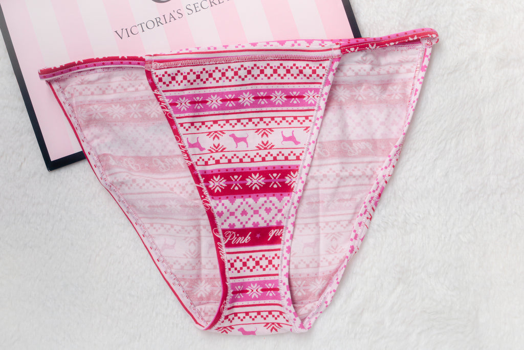 PINK Cotton String Bikini Panty Medium Fairisle NEW