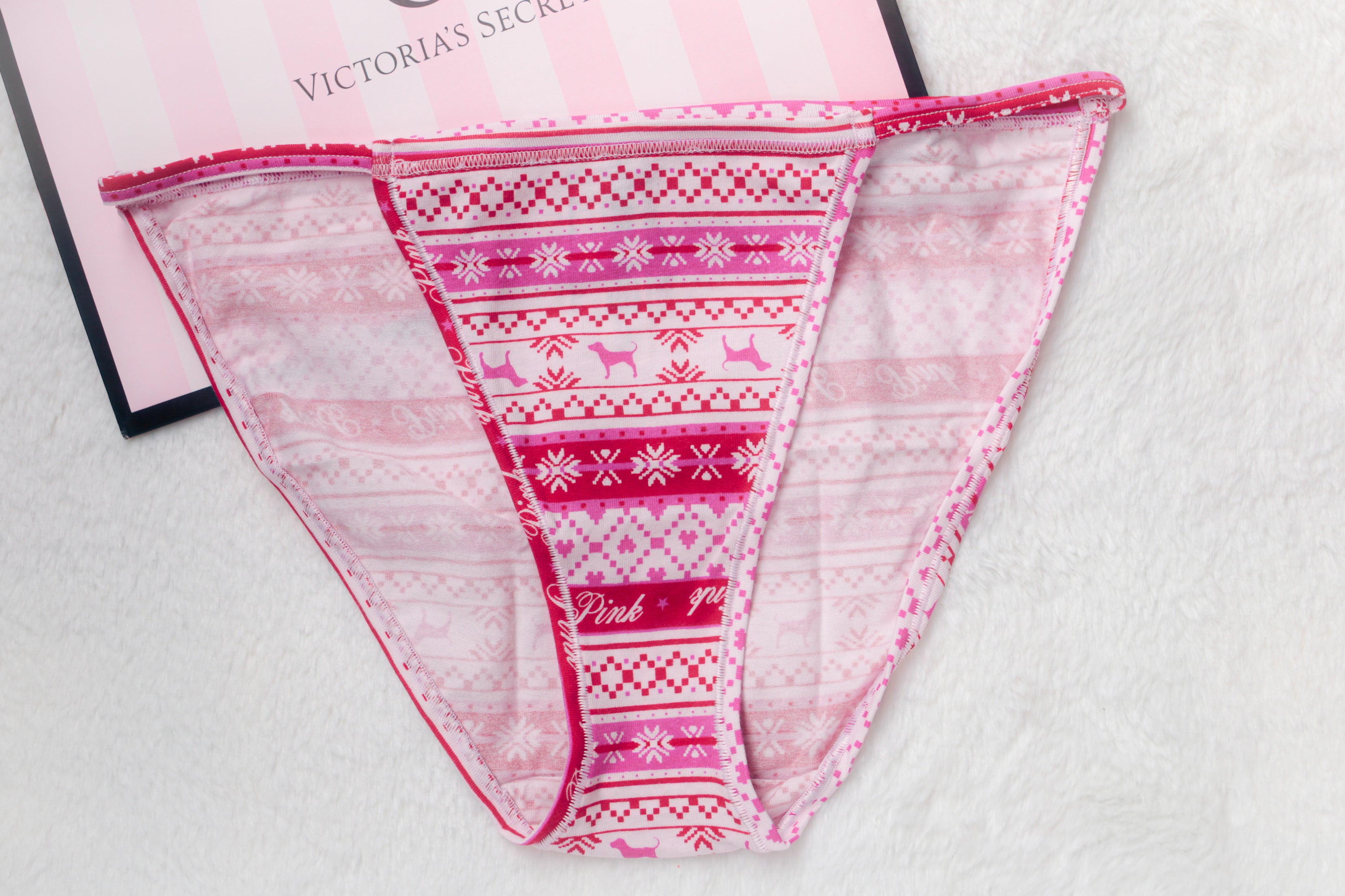 PINK Cotton String Bikini Panty Medium Fairisle NEW