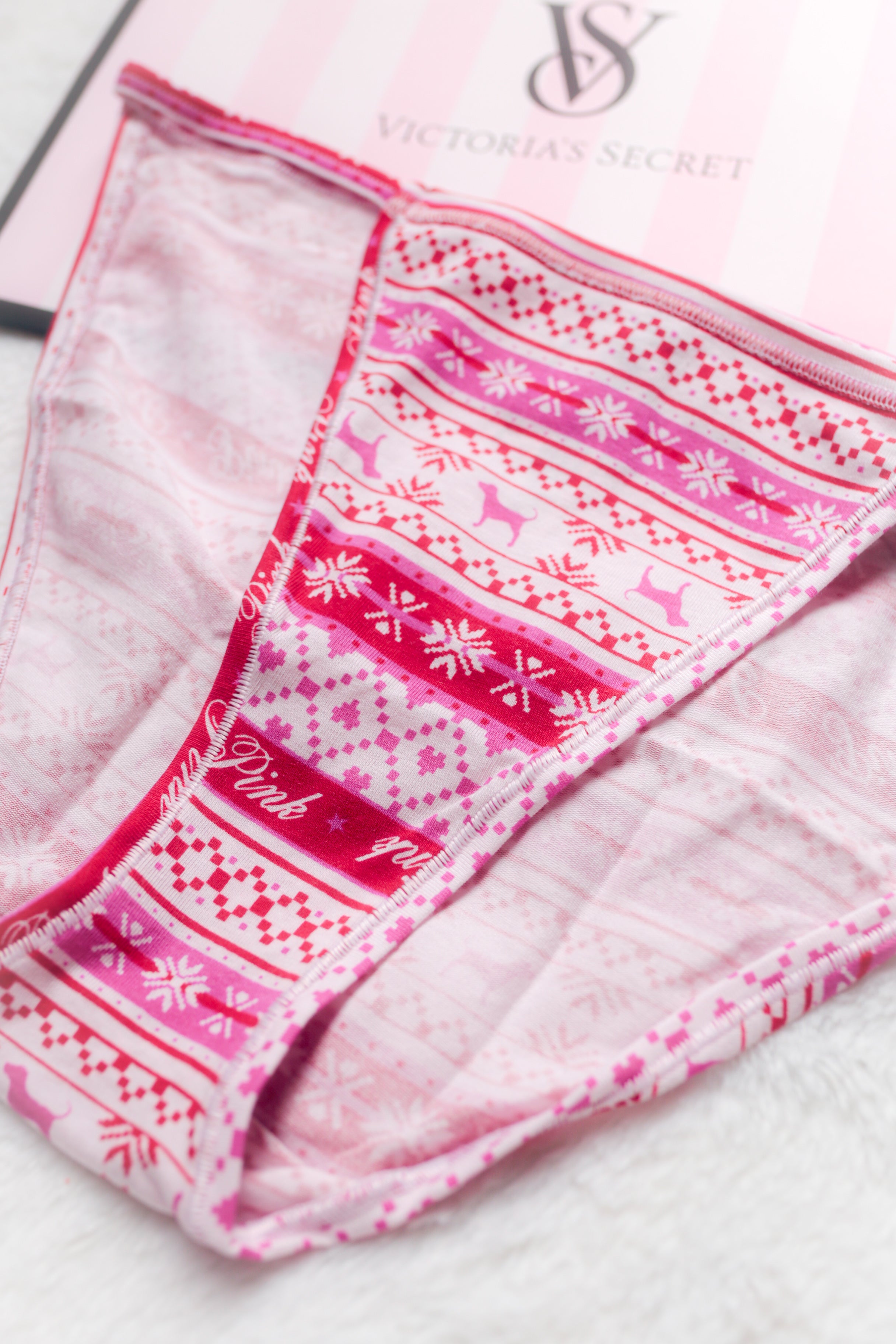 PINK Cotton String Bikini Panty Medium Fairisle NEW