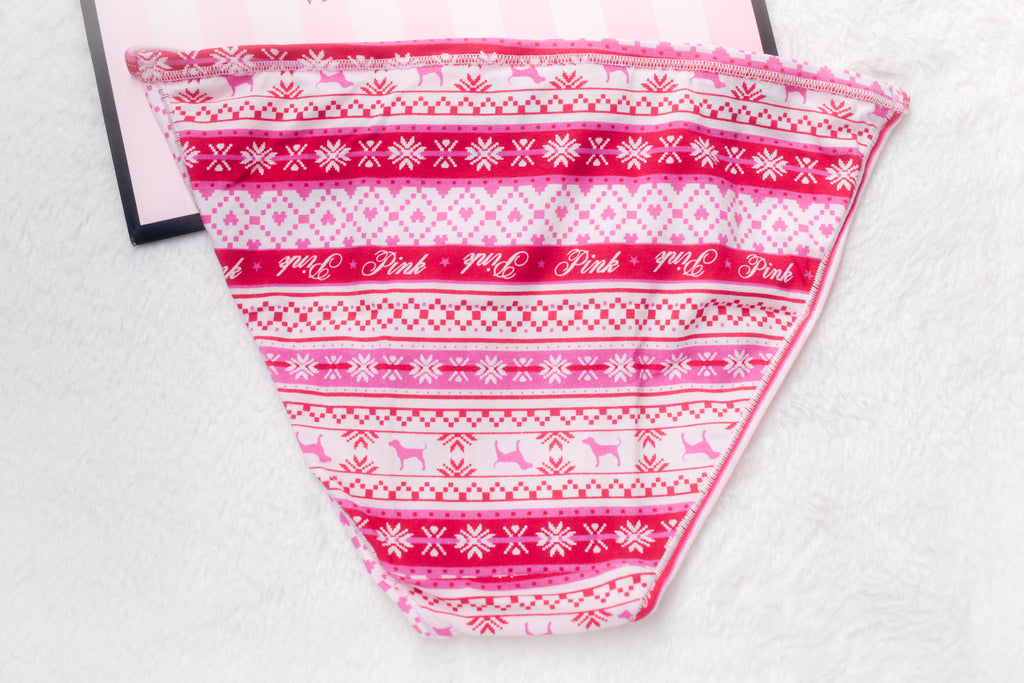 PINK Cotton String Bikini Panty Medium Fairisle NEW