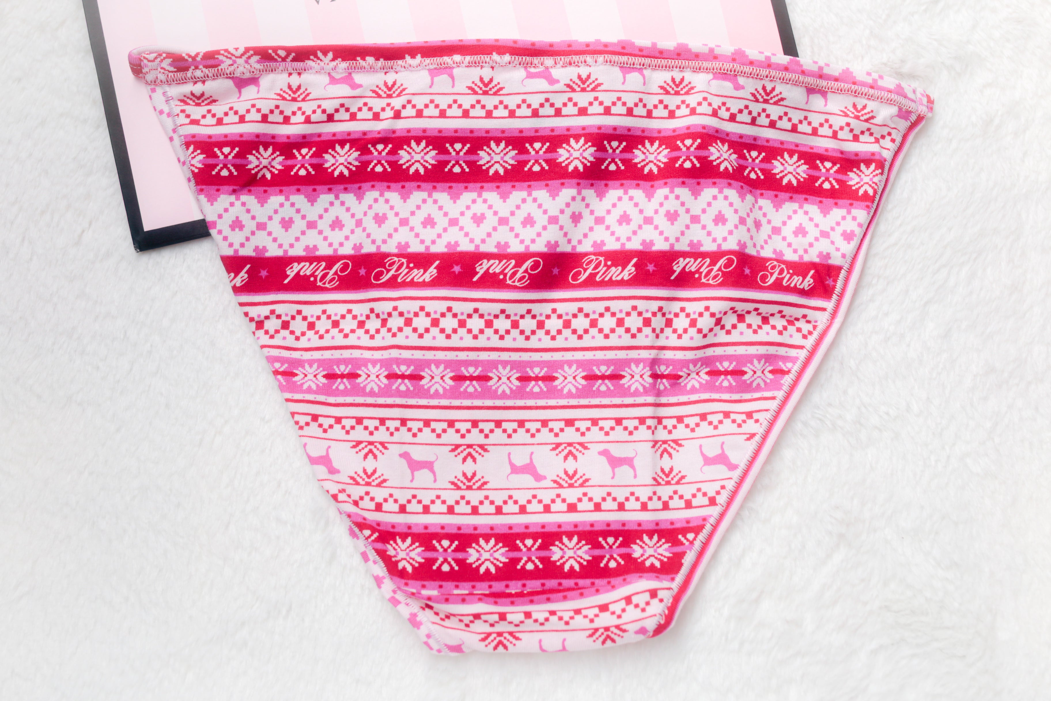 PINK Cotton String Bikini Panty Medium Fairisle NEW