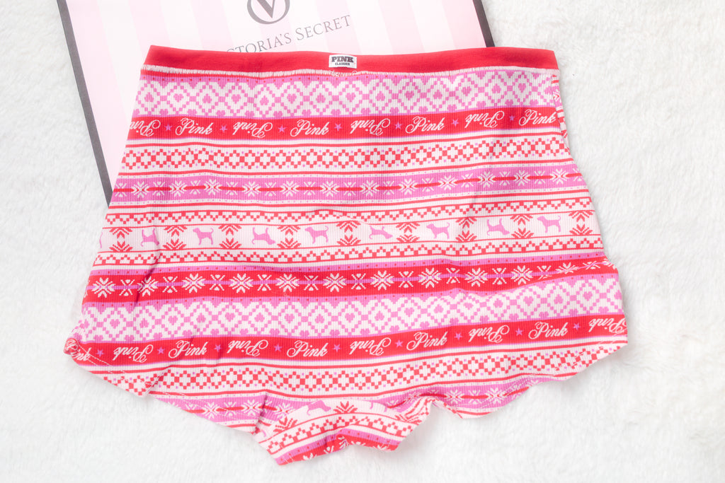 PINK Cotton Boyshort Brief Panties Medium Fairisle NEW