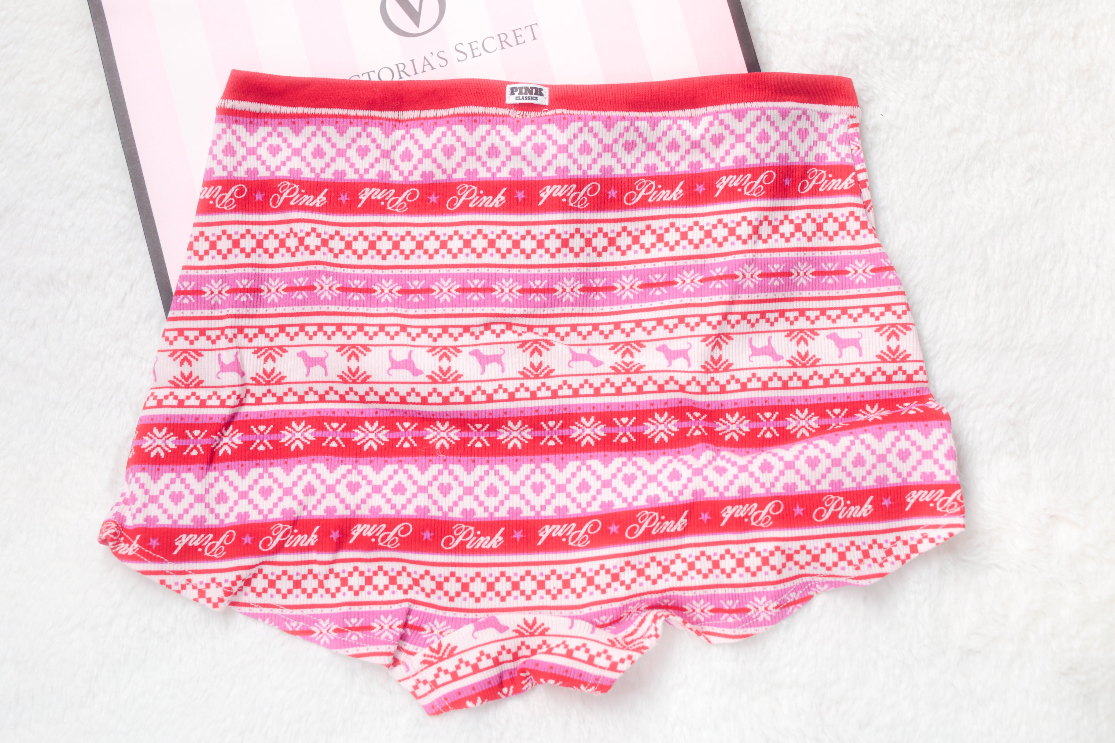 PINK Cotton Boyshort Brief Panties Medium Fairisle NEW