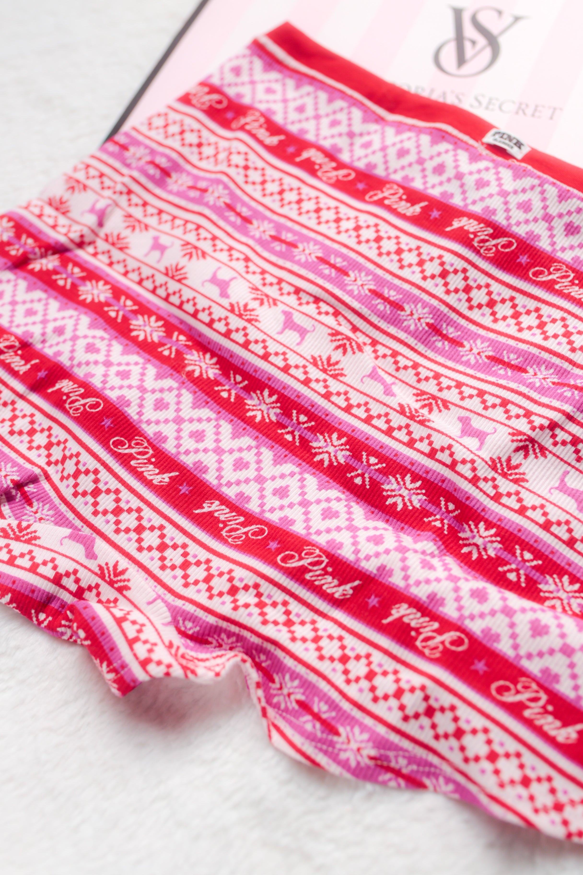 PINK Cotton Boyshort Brief Panties Medium Fairisle NEW