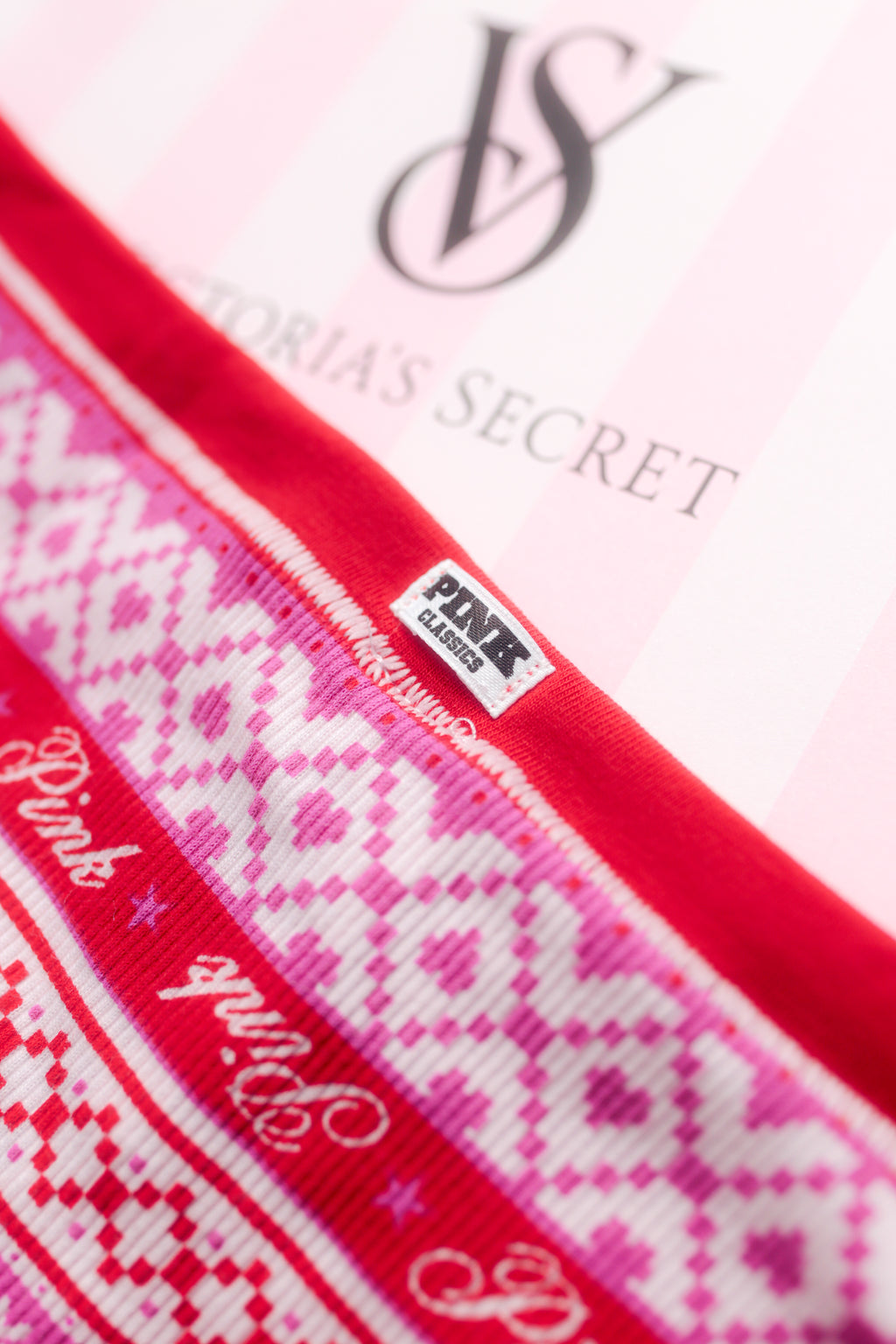 PINK Cotton Boyshort Brief Panties Medium Fairisle NEW
